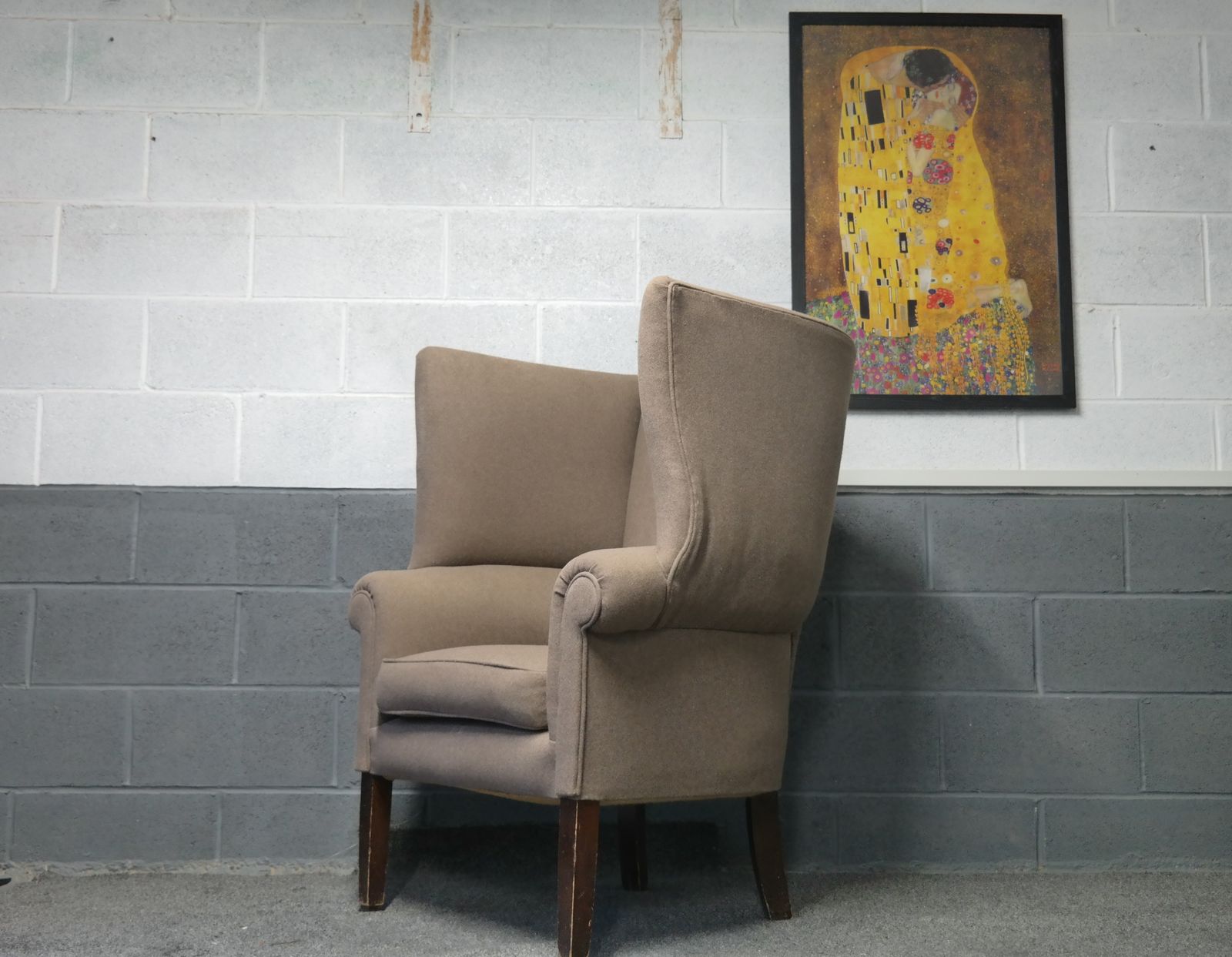 Stunning George III Wing Back Library Club Fireside Armchair   Sand photo for sale
