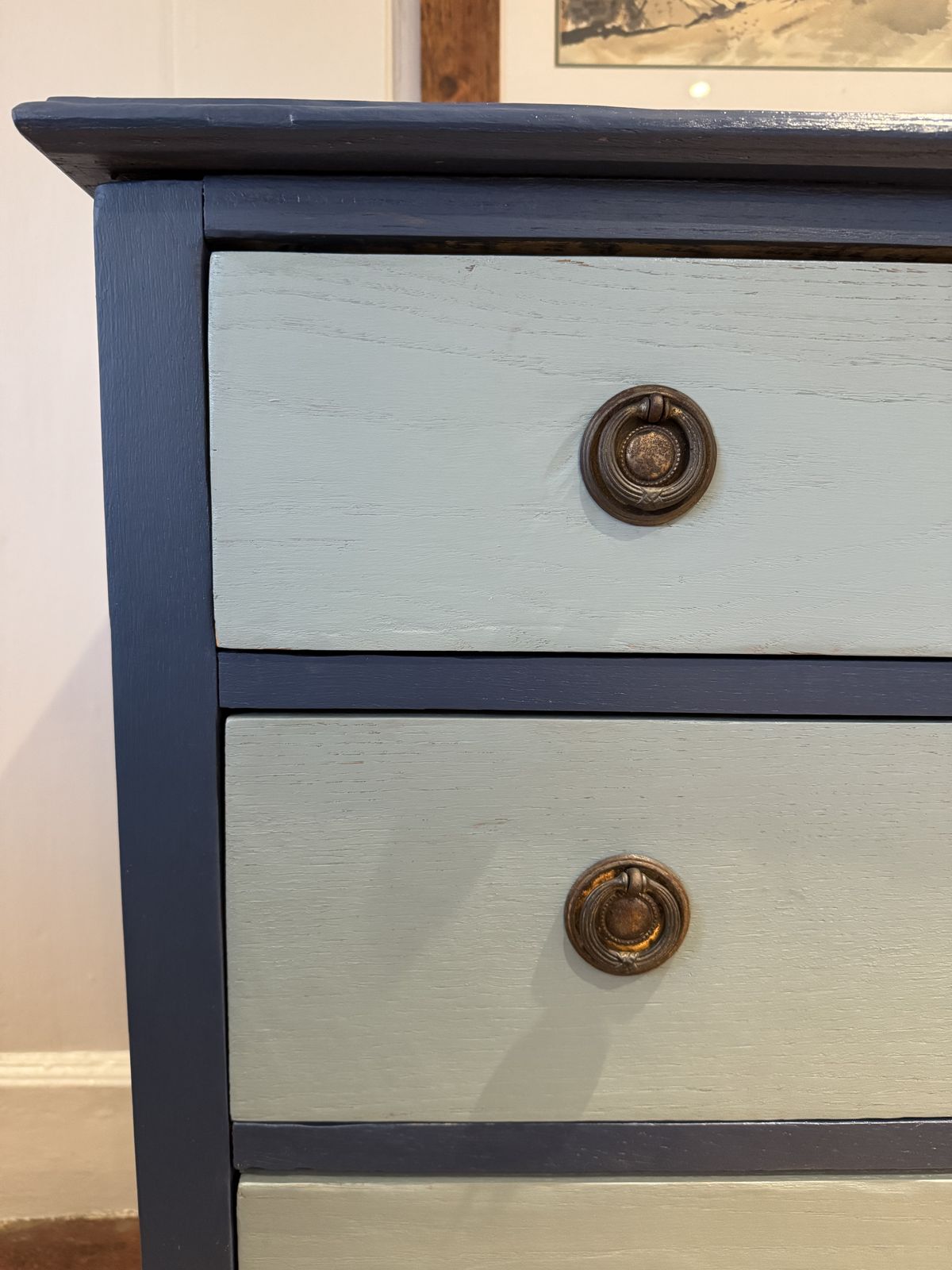 Three Drawer Chest Painted In Farrow & Ball Blues photo vintage
