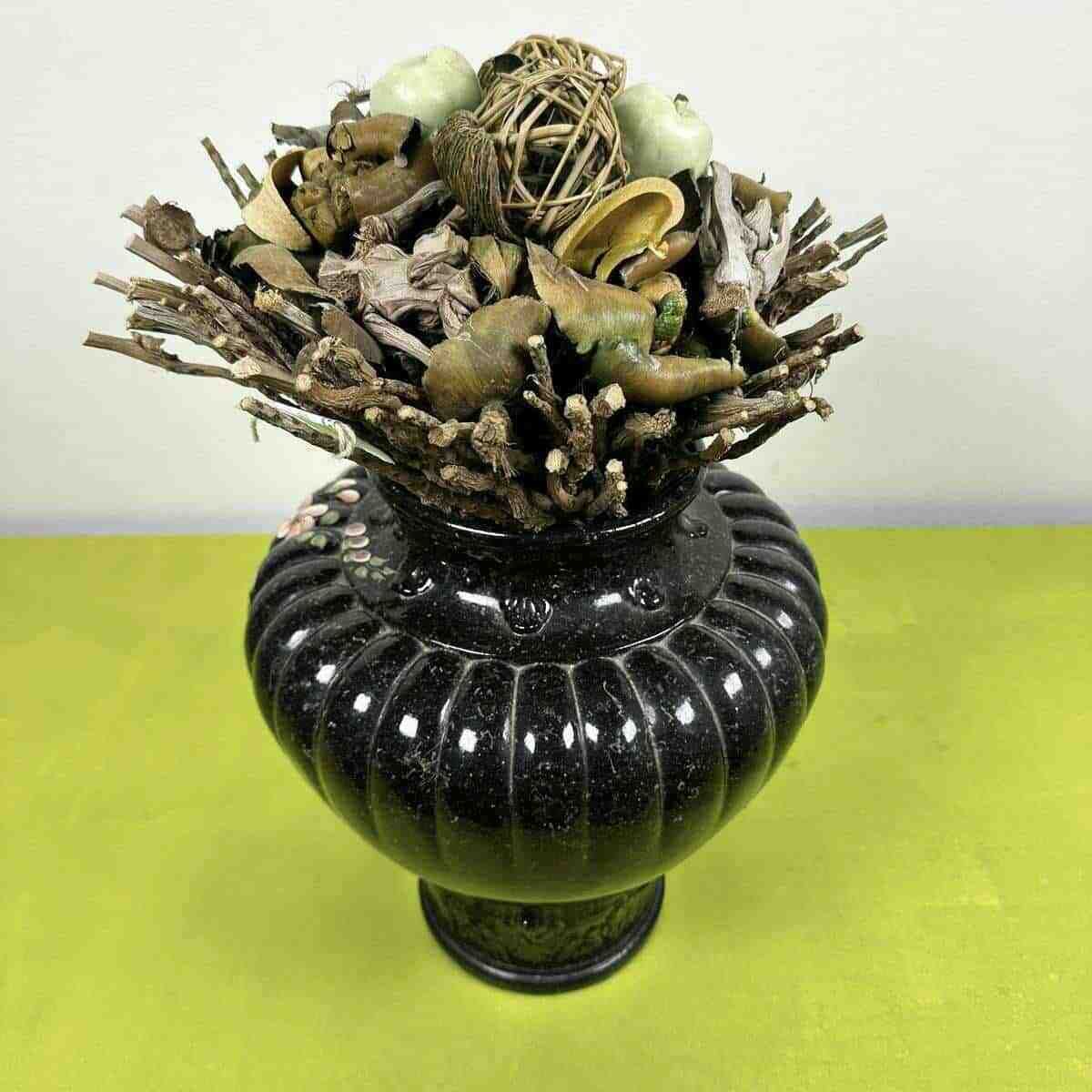 Black Bassano Ceramic Vase With Hand Painted Decorations Enriched By Artisanal Composition photo buy