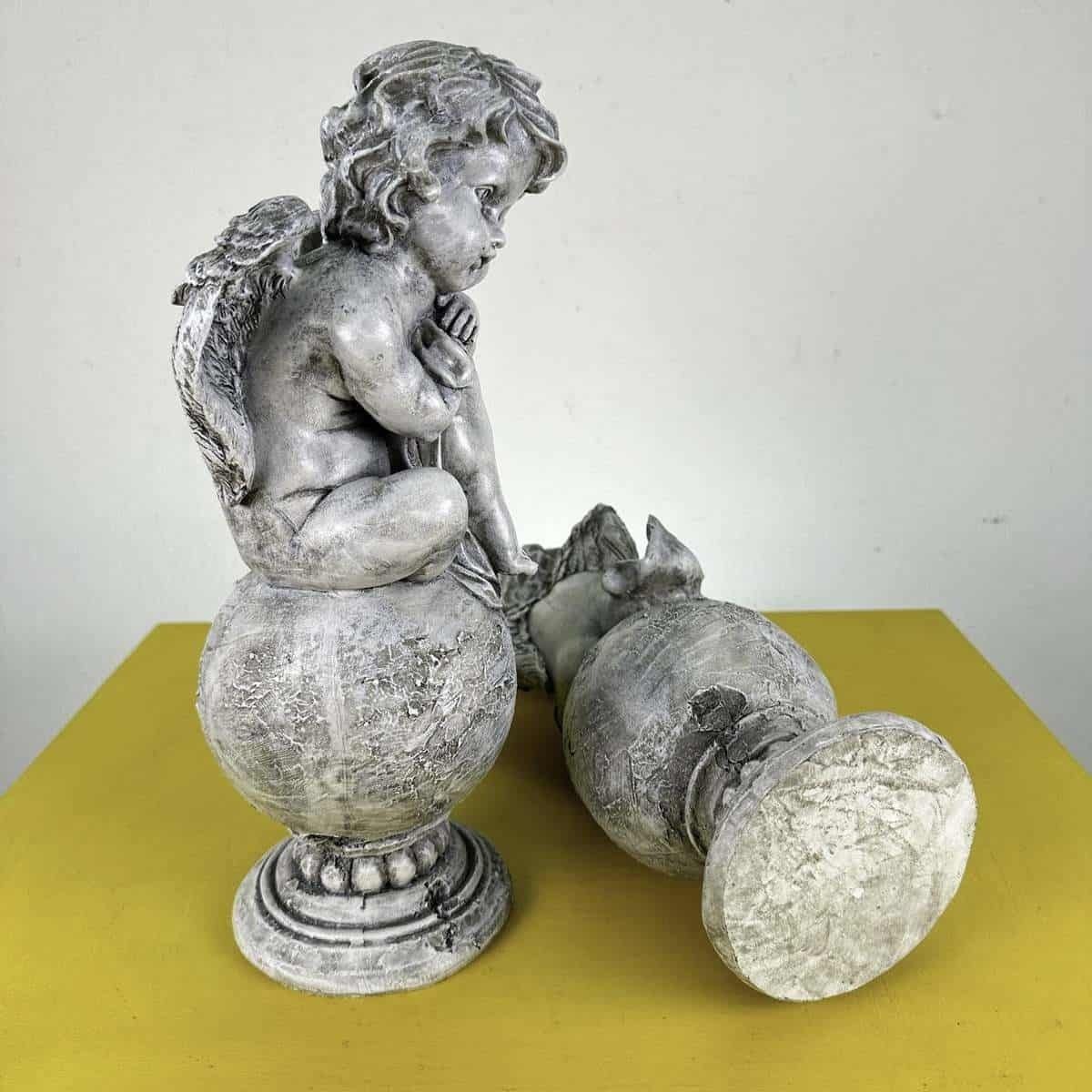 Pair Of Cherubs On Resin Sphere Pedestal photo vintage