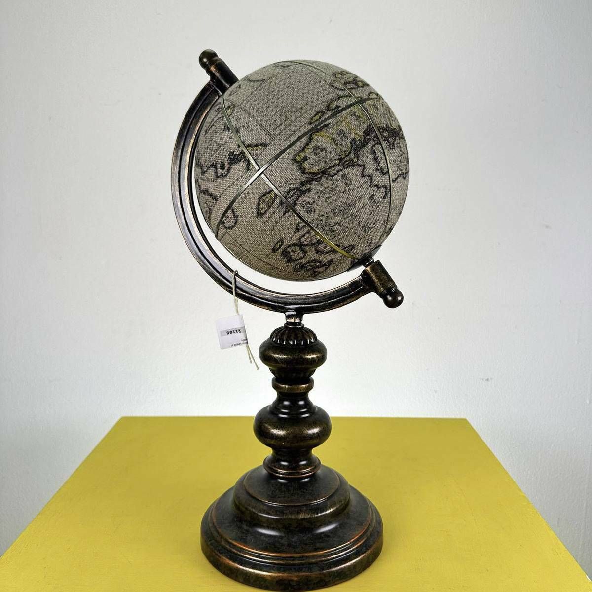 Globe With Fabric Covered Sphere And Metal Base
