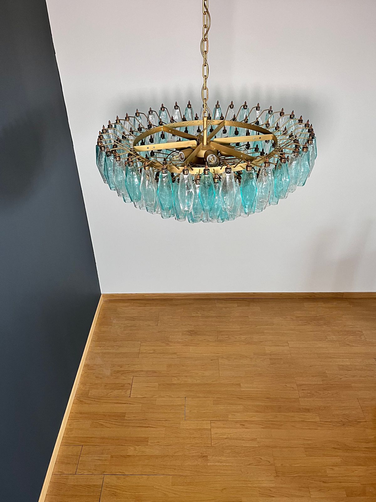 Turquoise & Clear Poliedri Murano Glass Chandelier photo Lighting