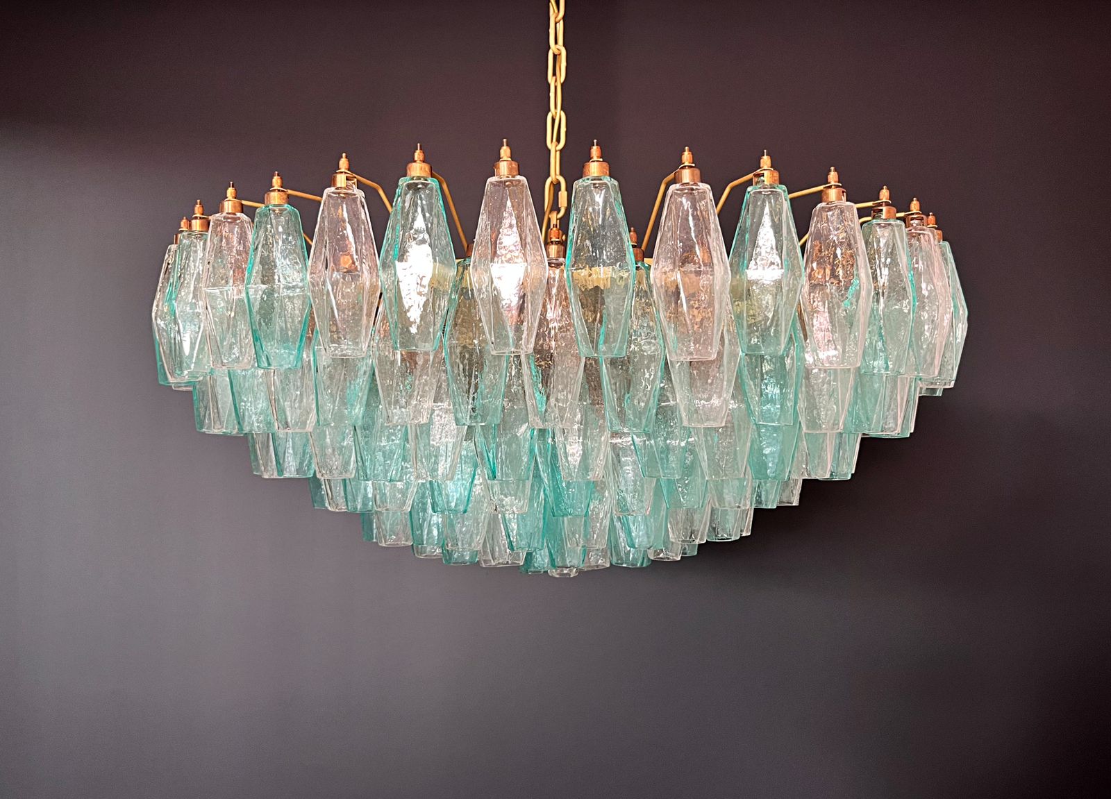 Turquoise & Clear Poliedri Murano Glass Chandelier