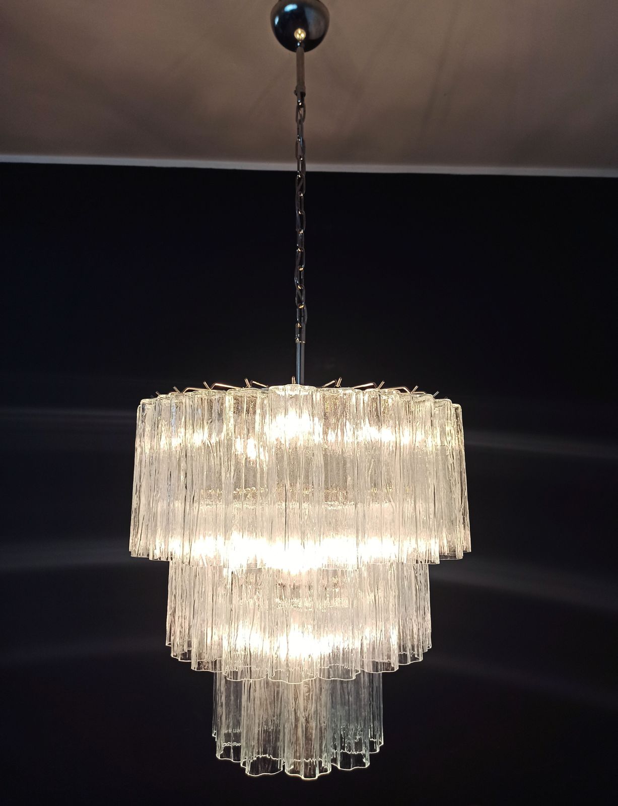 Large Three Tier Murano Glass Tube Chandelier   52 Glasses photo for sale