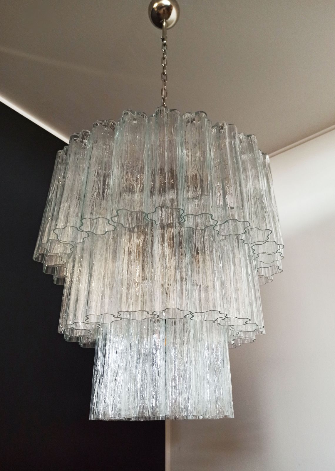 Large Three Tier Murano Glass Tube Chandelier   52 Glasses photo vintage