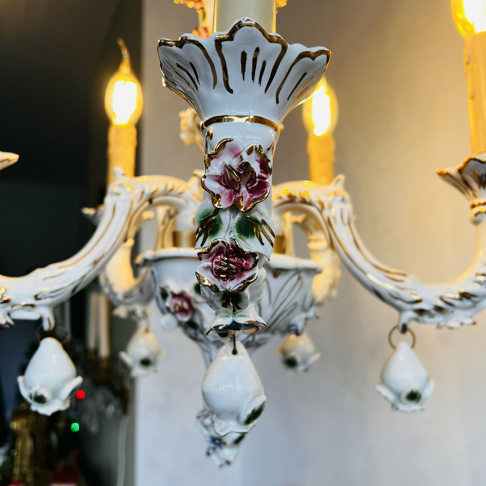 Porcelain Chandelier, Vintage Home Lighting, Capodimonte Style. photo buy