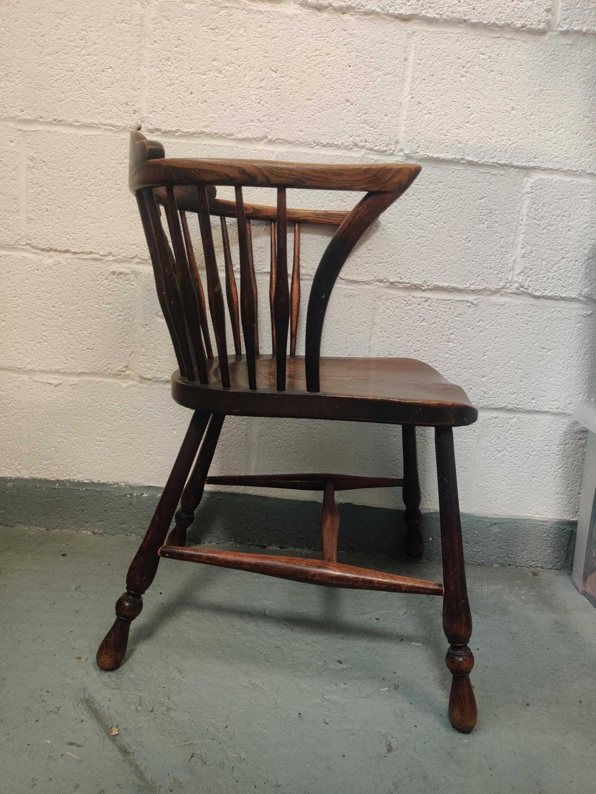 photo for sale Antique Oak Victorian Smokers Bow Chair, Made By Roberston And Colman Of Norwich, Wheel Back Chair.