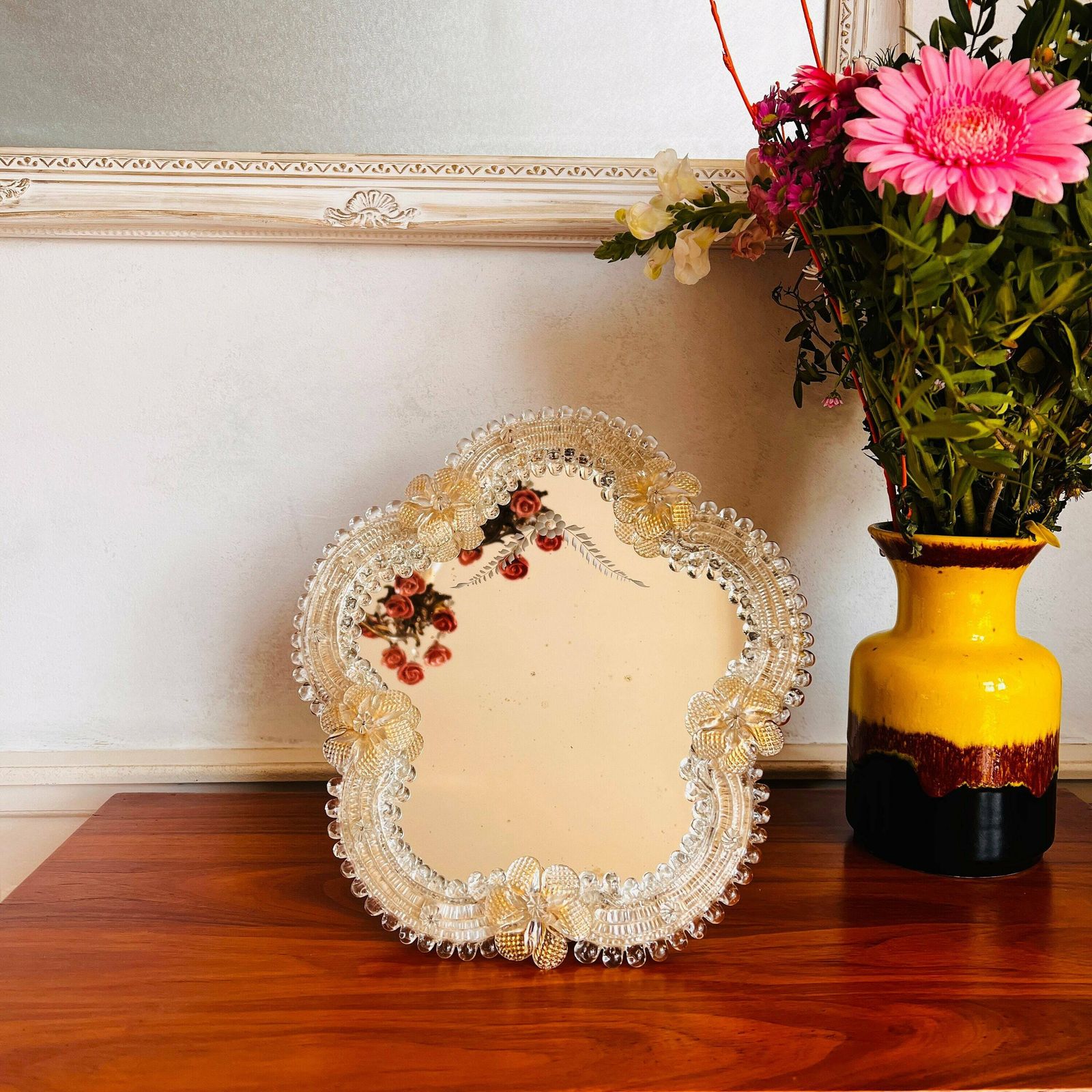 Mid Century Venetiaanse Murano Spiegel | Handgeblazen Glas | Vintage Design