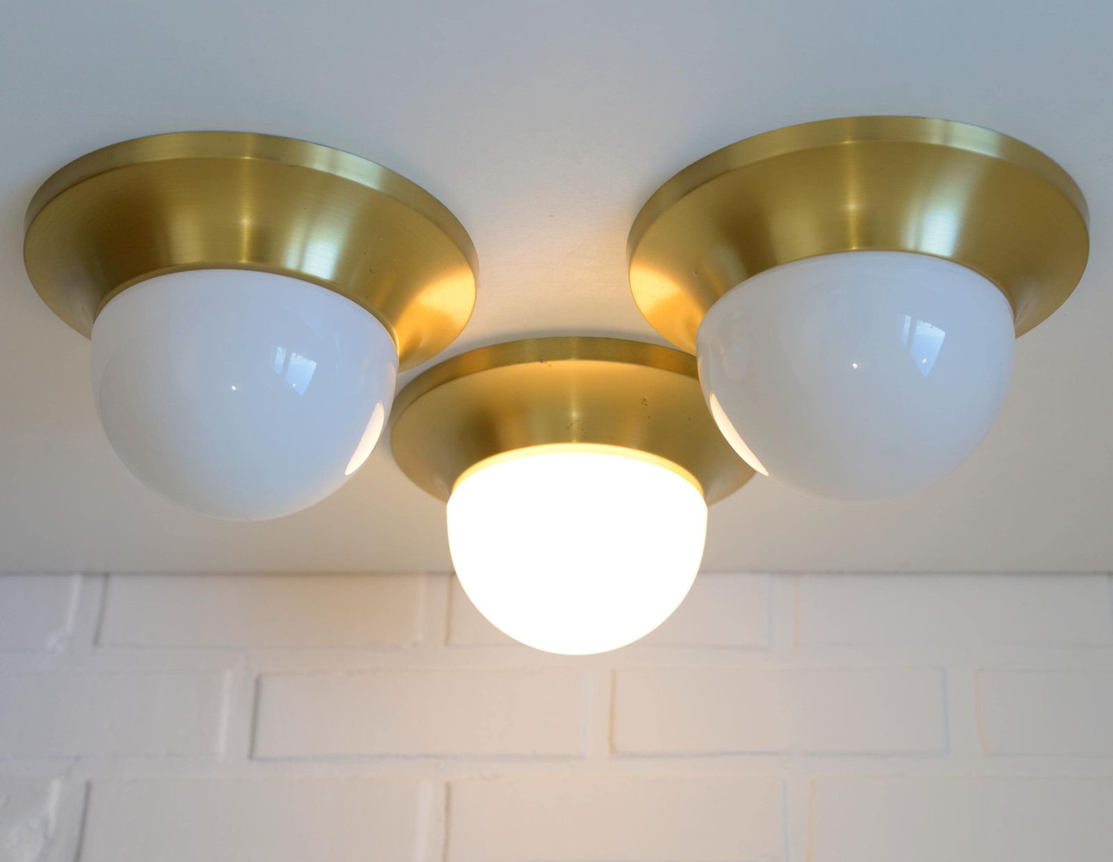 Wall Lamps / Set Of 3 / Mushroom Lamp / Vintage Brass Sconces / Space Age Style / Ceiling Lights / Mid Century Modern / 1980s / Flush Mount