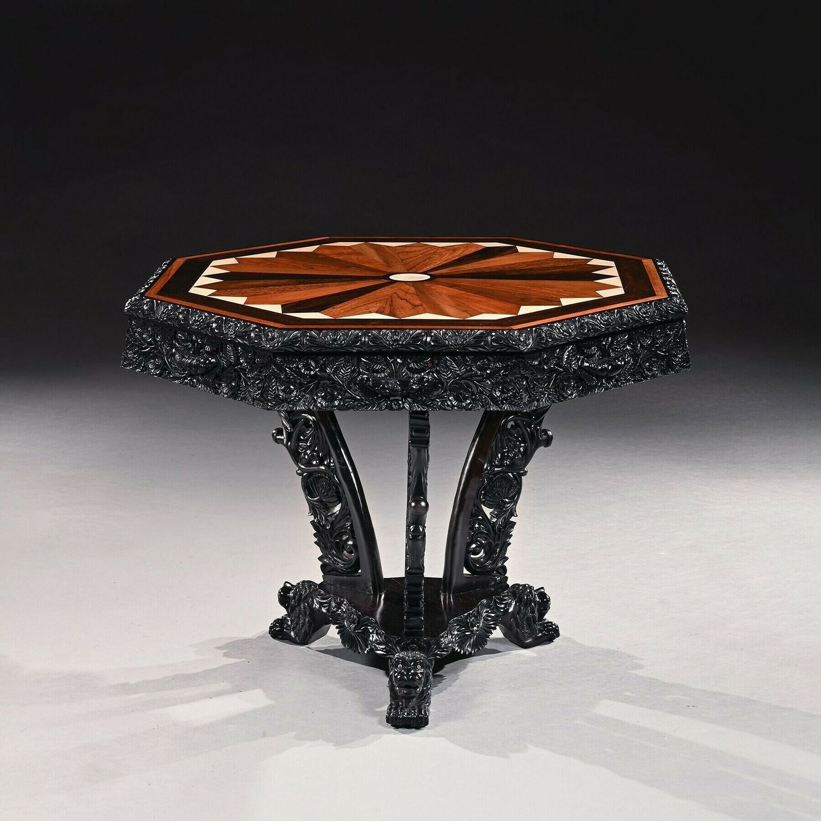 Ceylonese 19th Century Ebony And Specimen Wood Centre Table Galle District