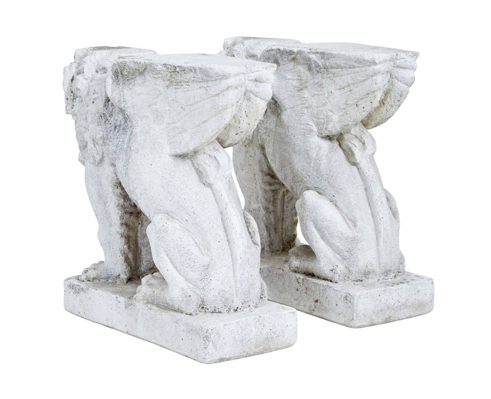 Pair Of Early 20th Century Stone Garden Lion Pedestals photo Garden Decor