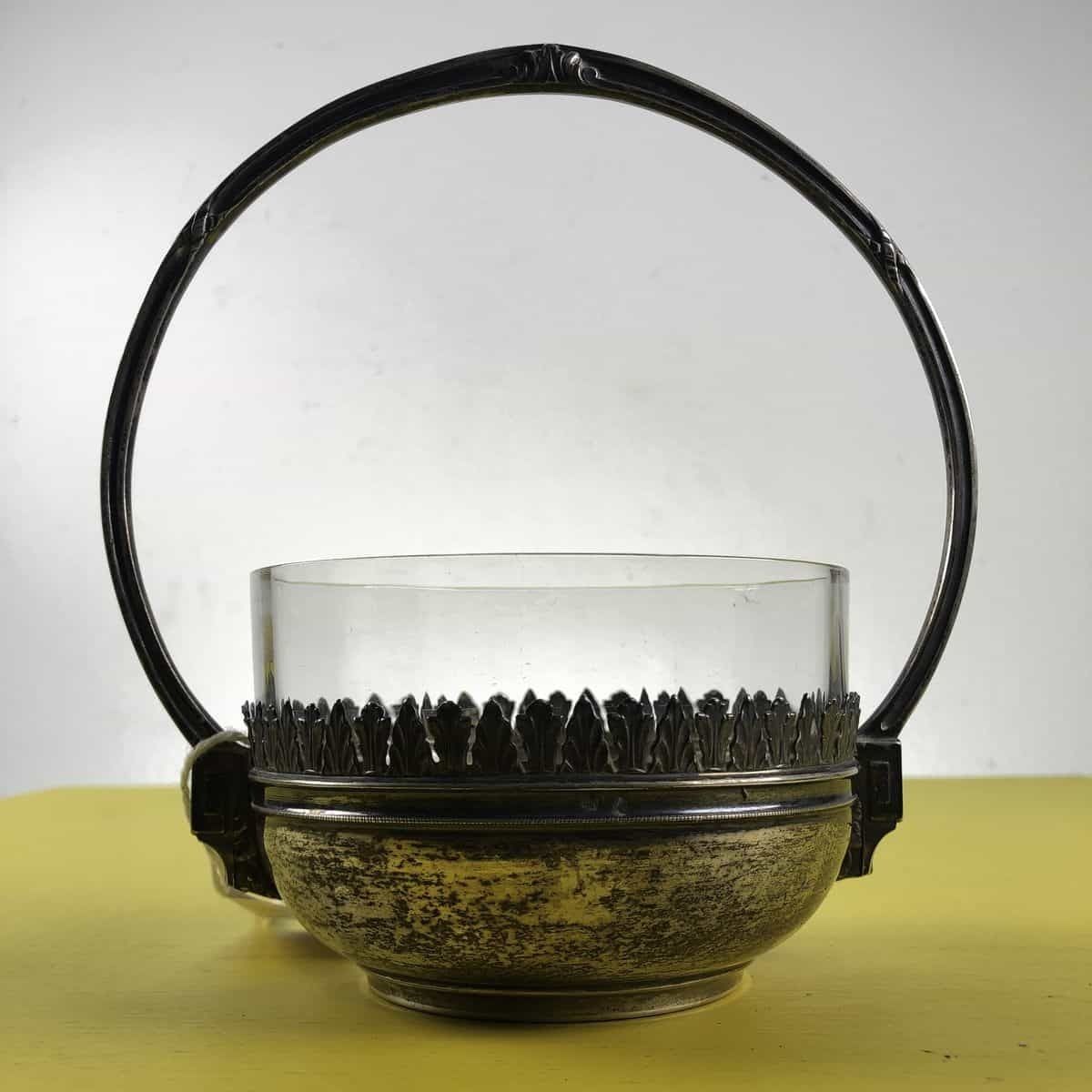 Early 1900s Centerpiece Bucket In Glass And 800 Stamped Silver photo furniture