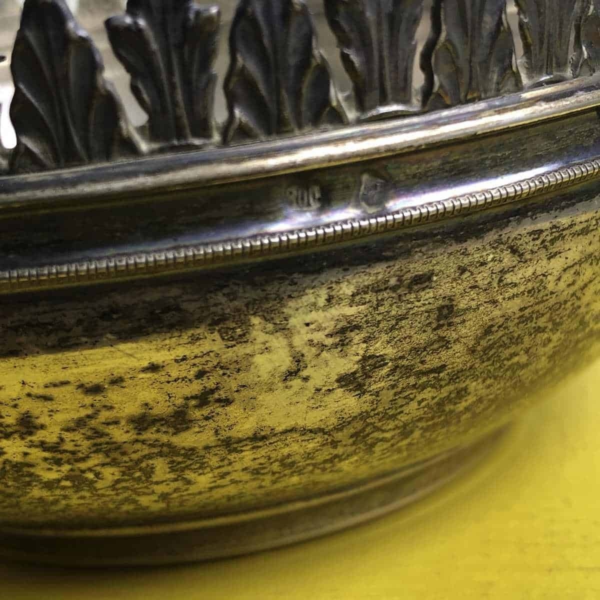 Early 1900s Centerpiece Bucket In Glass And 800 Stamped Silver photo vinterior