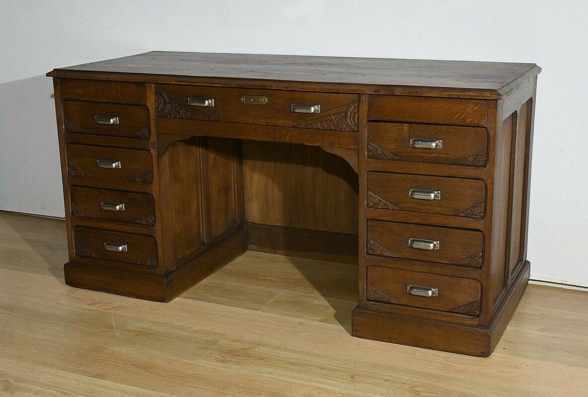 Oak Pedestal Desk, Art Deco – 1940 photo for sale