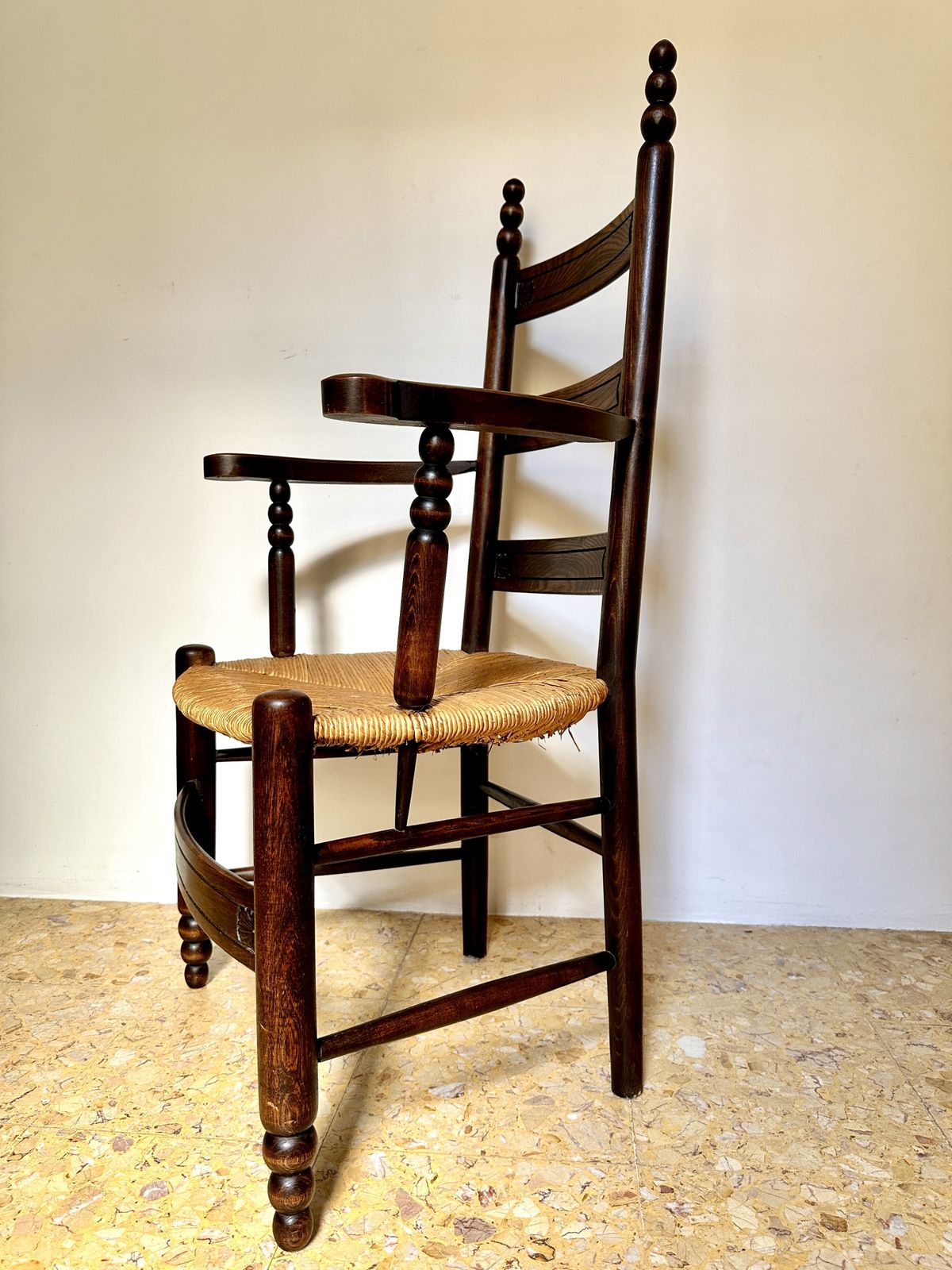 Pair Of Early C20th Breton Rush Seat Armchairs photo vinterior