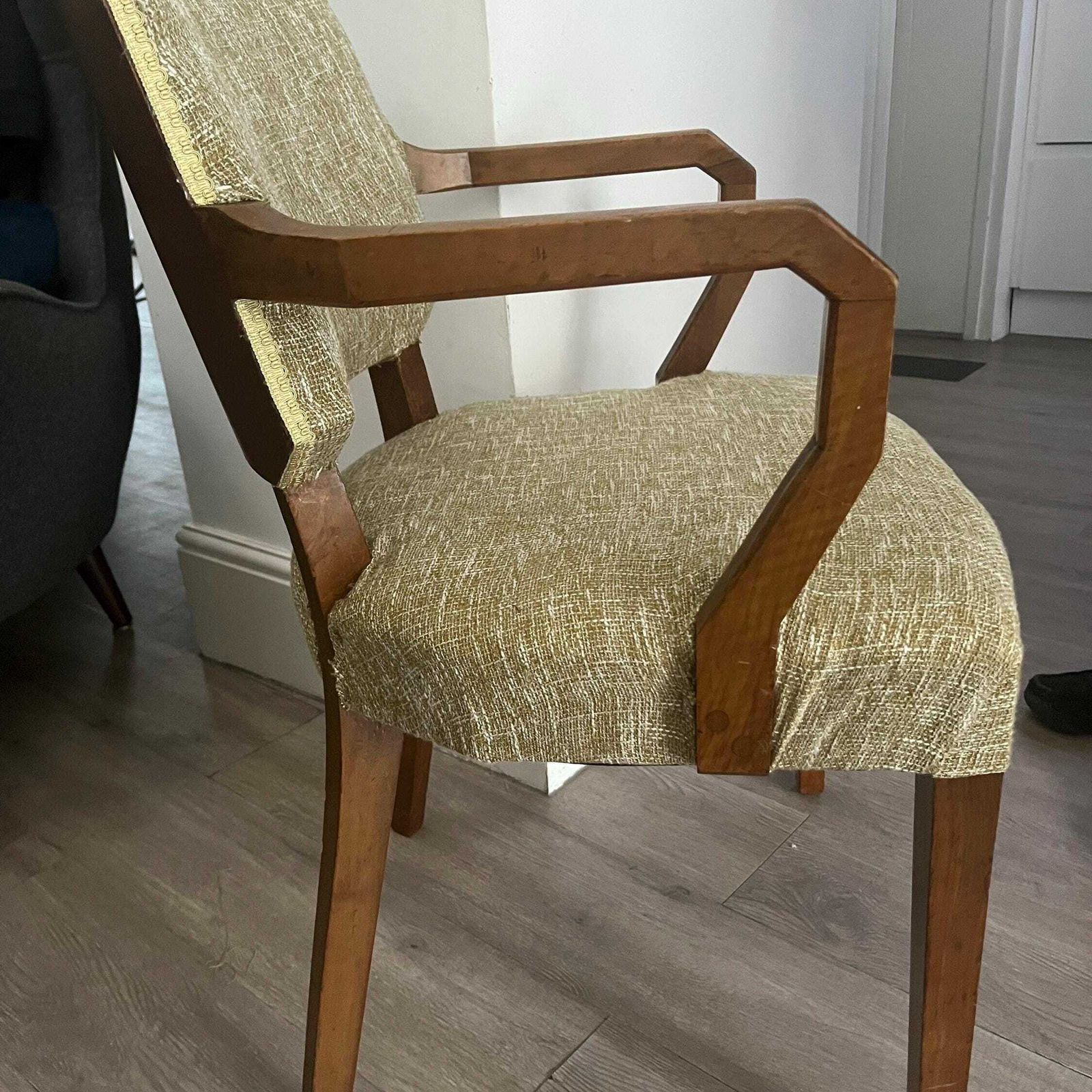 Oak Carver Chair, Upholstered Oak Carver, Art Deco Carver Chair photo for sale