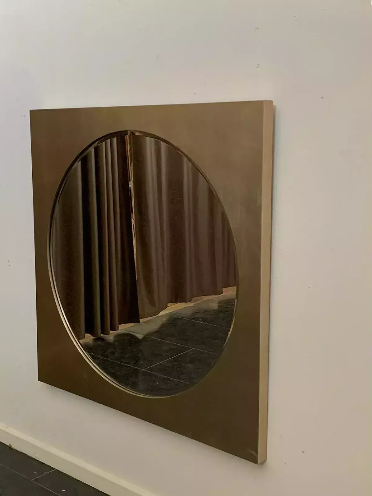 Large Space Age Mirror In Silver Leaf Finished Wood, 70s photo Home Decor