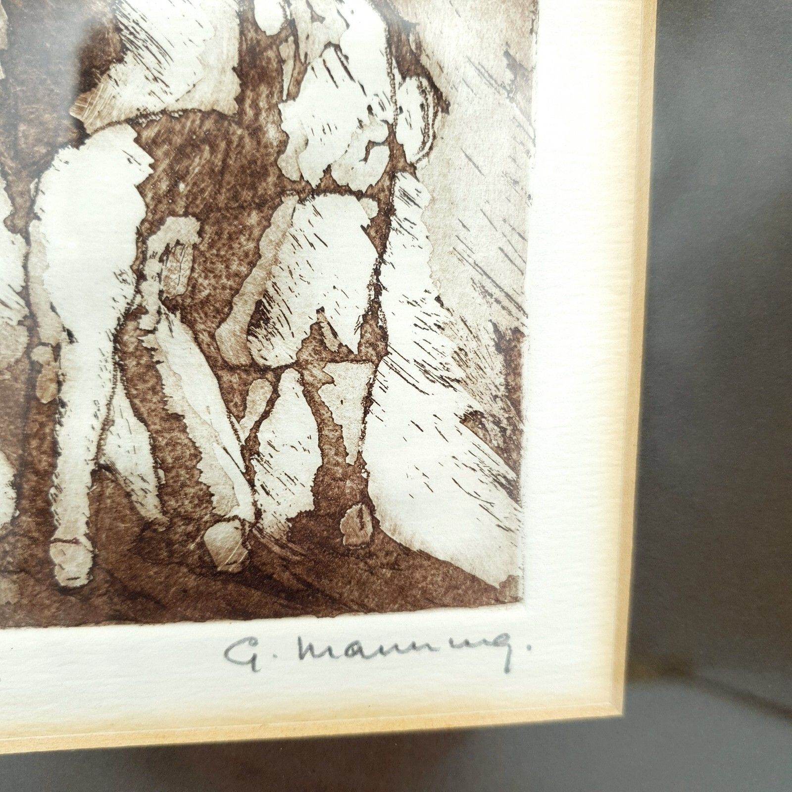 photo for sale Signed G.Manning Etching Print Vintage Art Man & Women Portrait 26.9x21.1cm
