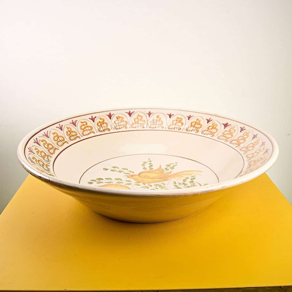 Large Glazed Terracotta Plate, Hand Painted G.Defazio 1990