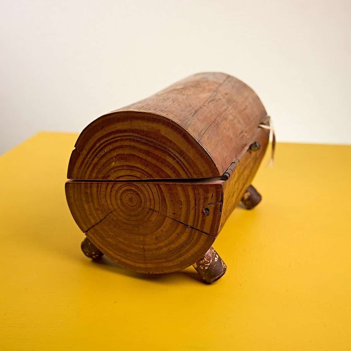 Vintage Wooden Box Made From A Trunk photo for sale