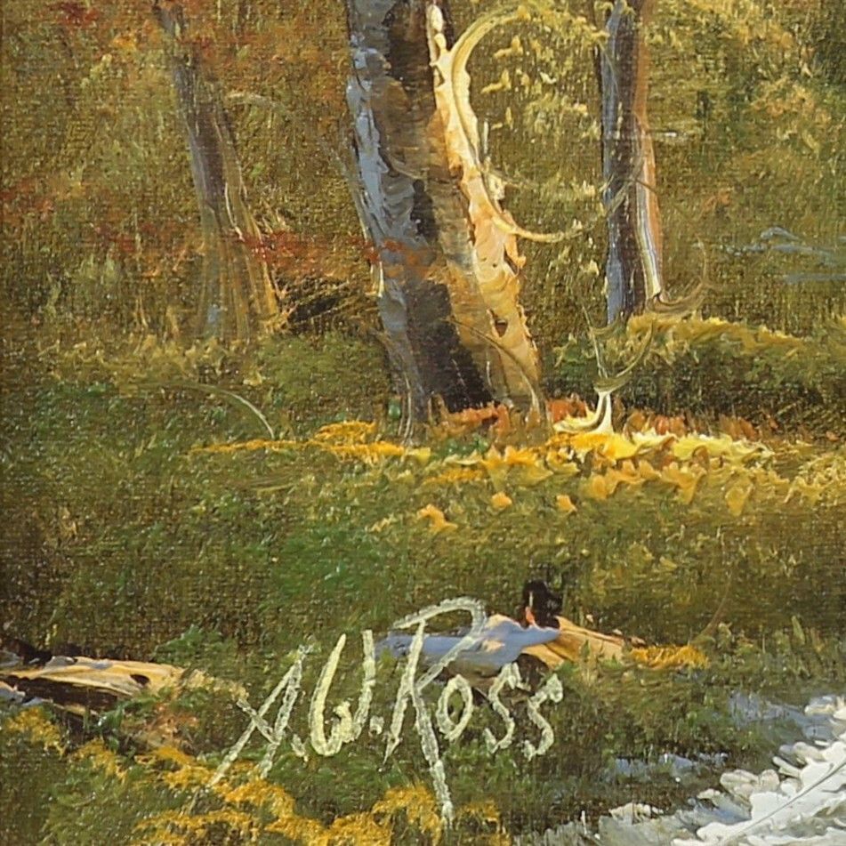 Acrylic On Canvas Board By Alan William Ross. Subject Is Mountain Lake. photo for sale