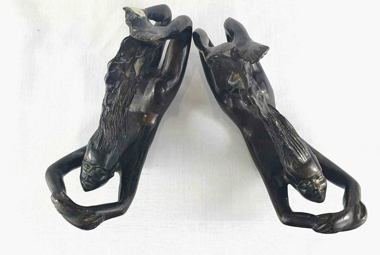 Art Deco Pair Of Bronze Nude Ladies photo vintage
