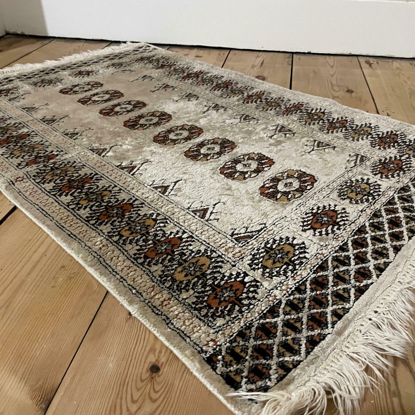 Antique Woven Rug Carpet Mat Rectangle Wool Vintage Pattern Bokhara Woven Floor Mat Handmade Textile Patterned Pattern Cream Small photo furniture