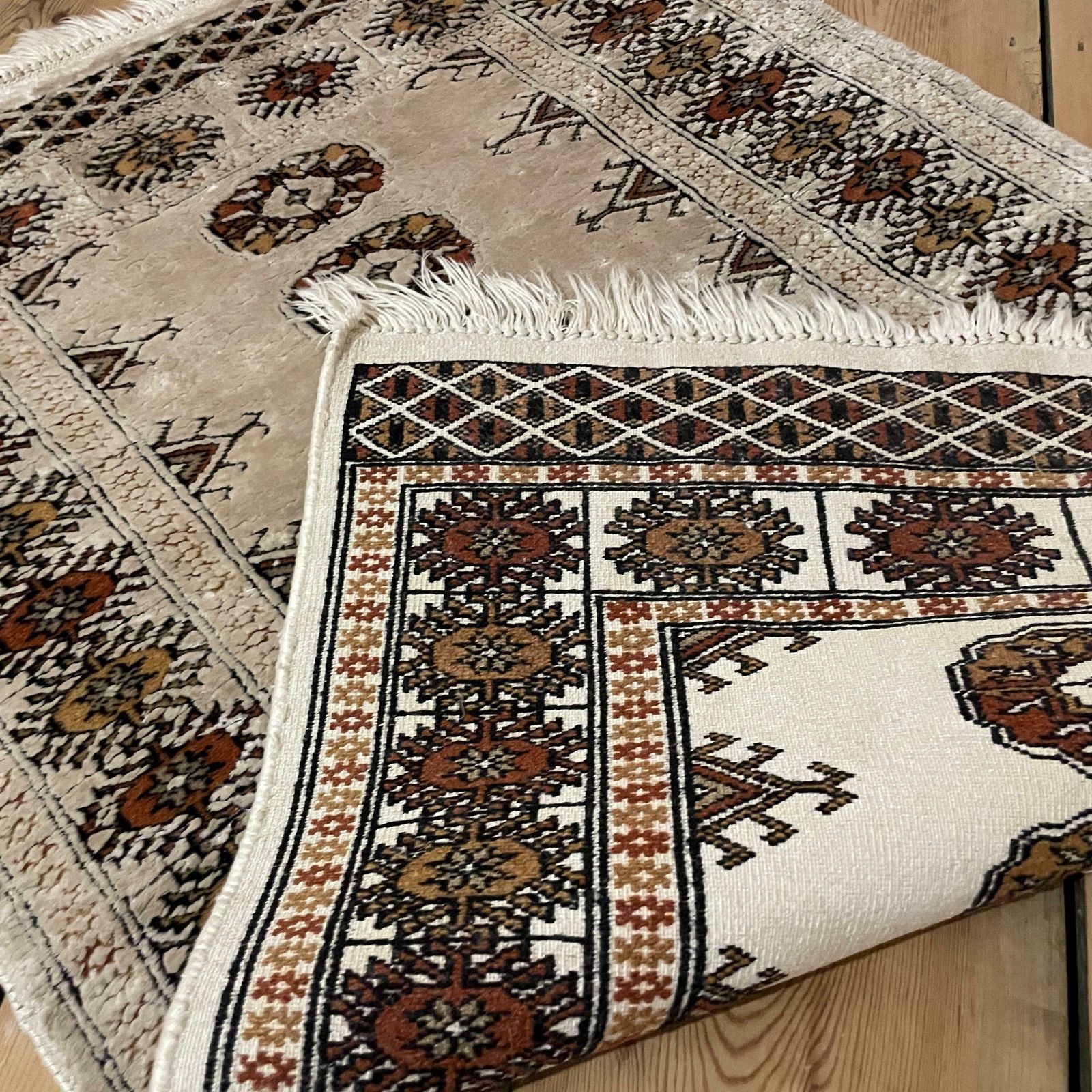 Antique Woven Rug Carpet Mat Rectangle Wool Vintage Pattern Bokhara Woven Floor Mat Handmade Textile Patterned Pattern Cream Small photo vintage