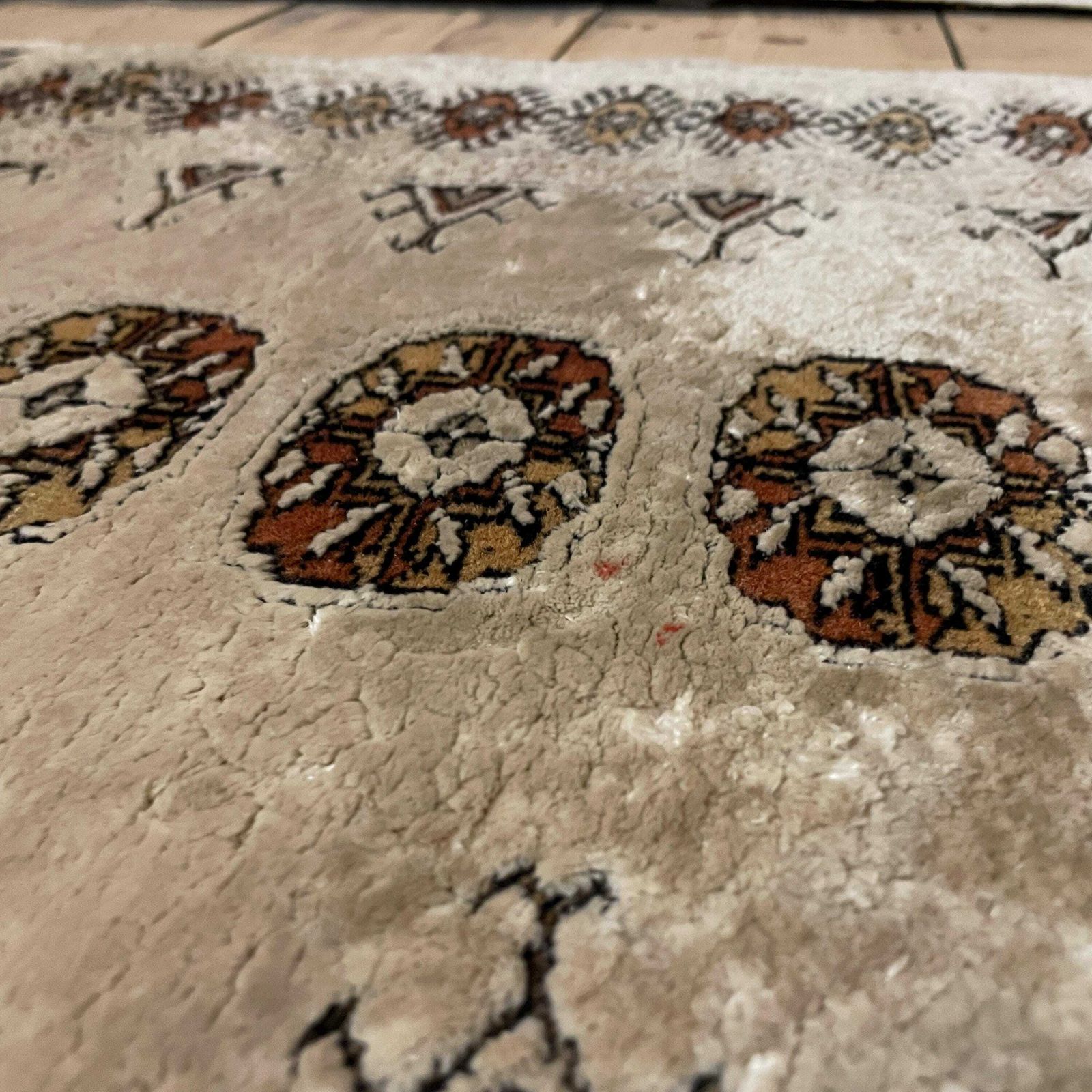 photo for sale Antique Woven Rug Carpet Mat Rectangle Wool Vintage Pattern Bokhara Woven Floor Mat Handmade Textile Patterned Pattern Cream Small