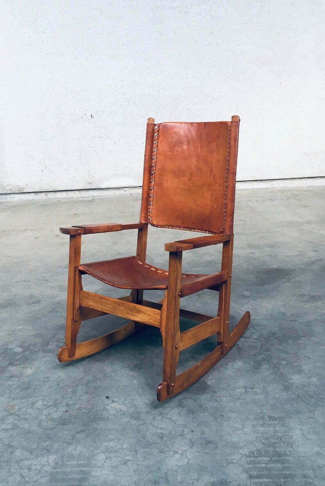 South American Design Leather Rocking Chair By Werner Biermann For Artesano Bogota, Colombia 1960's