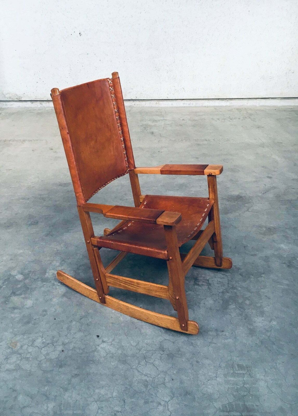 South American Design Leather Rocking Chair By Werner Biermann For Artesano Bogota, Colombia 1960's photo 1300.0
