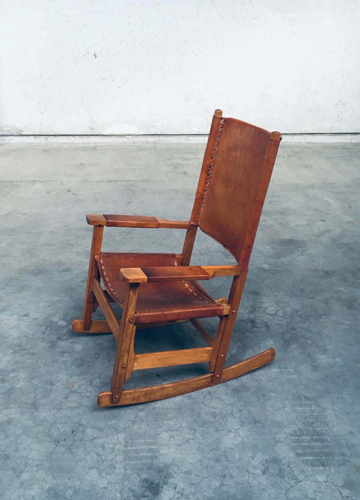 South American Design Leather Rocking Chair By Werner Biermann For Artesano Bogota, Colombia 1960's photo vintage