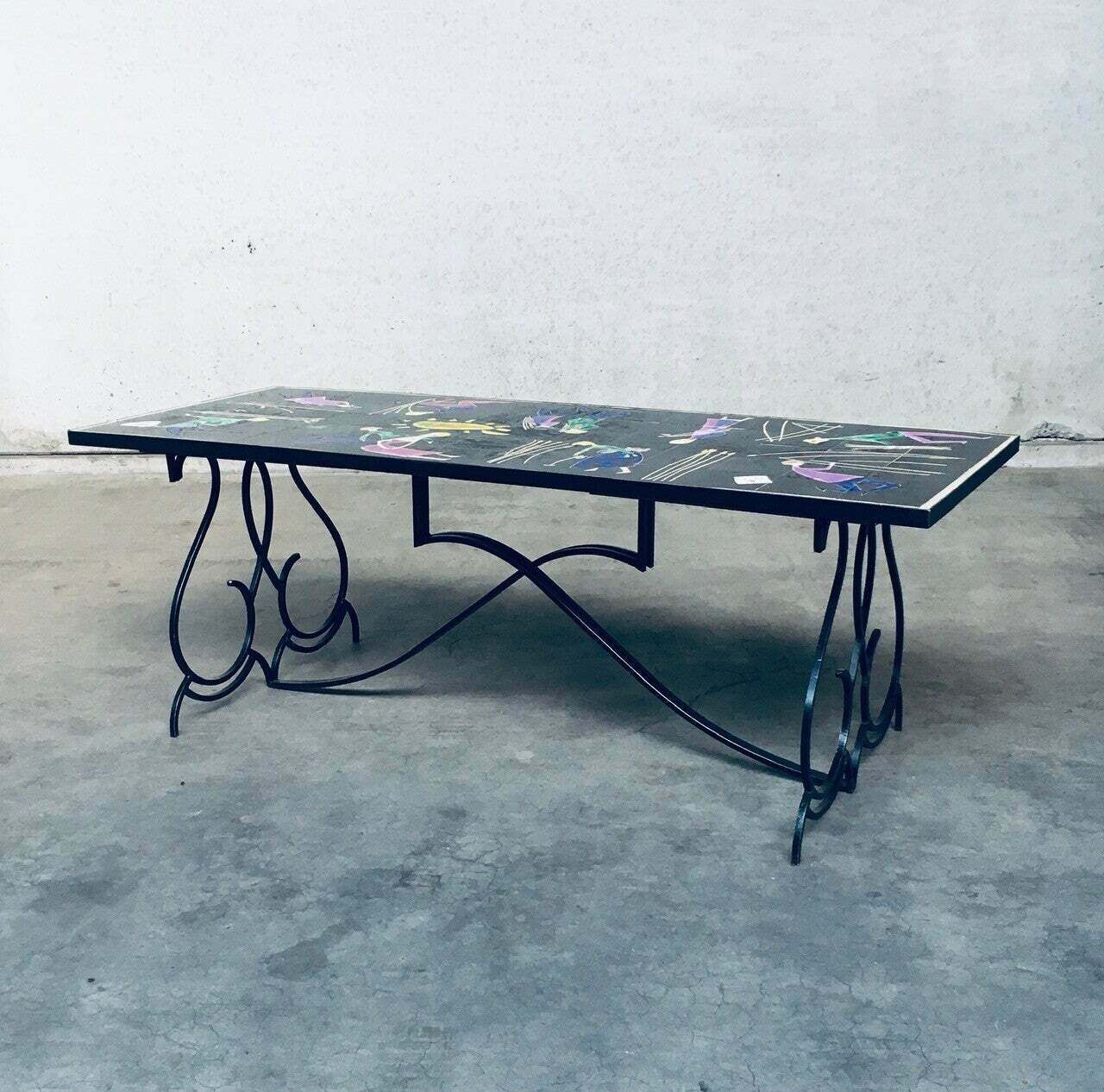 Rare Midcentury Artist Ceramic Dining Table By Snyers, Belgium 1950's photo for sale