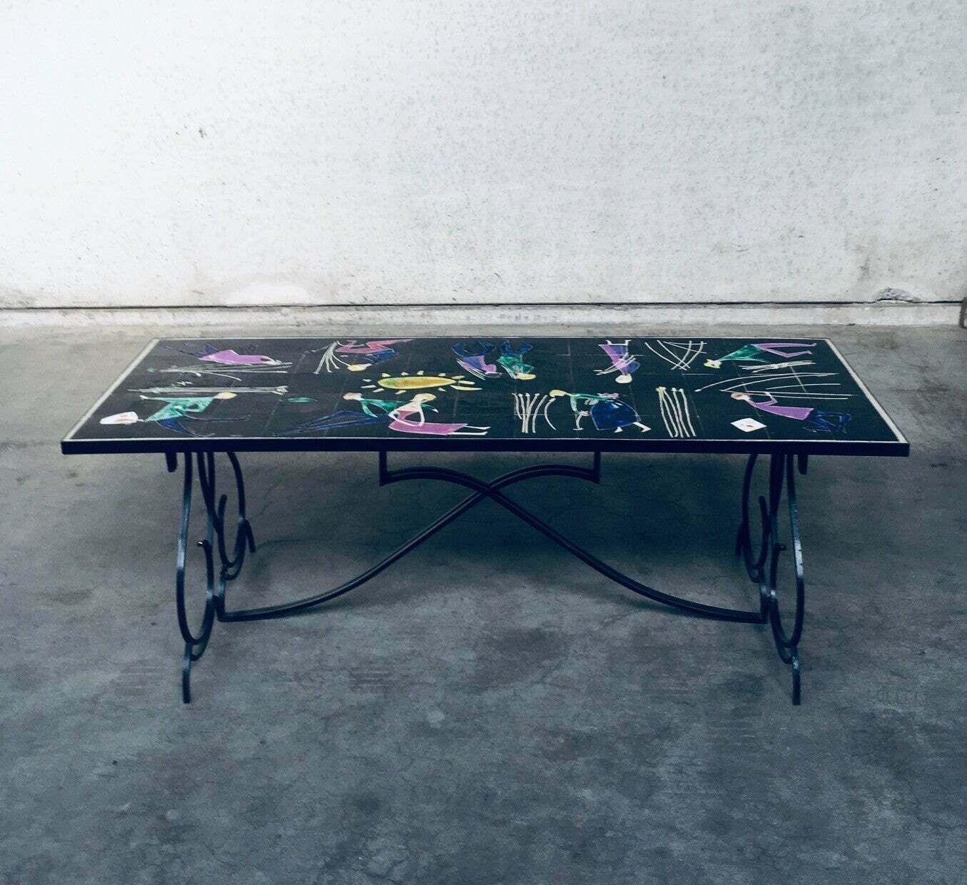 photo for sale Rare Midcentury Artist Ceramic Dining Table By Snyers, Belgium 1950's