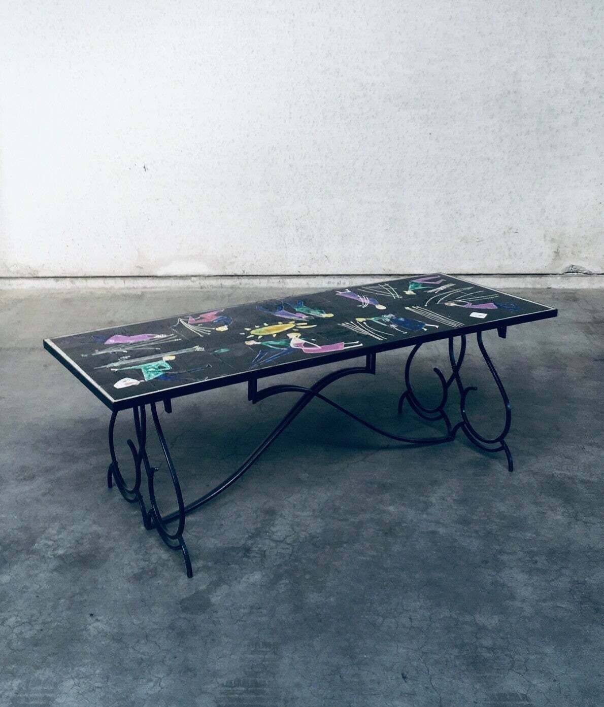 7500.0 Rare Midcentury Artist Ceramic Dining Table By Snyers, Belgium 1950's photo