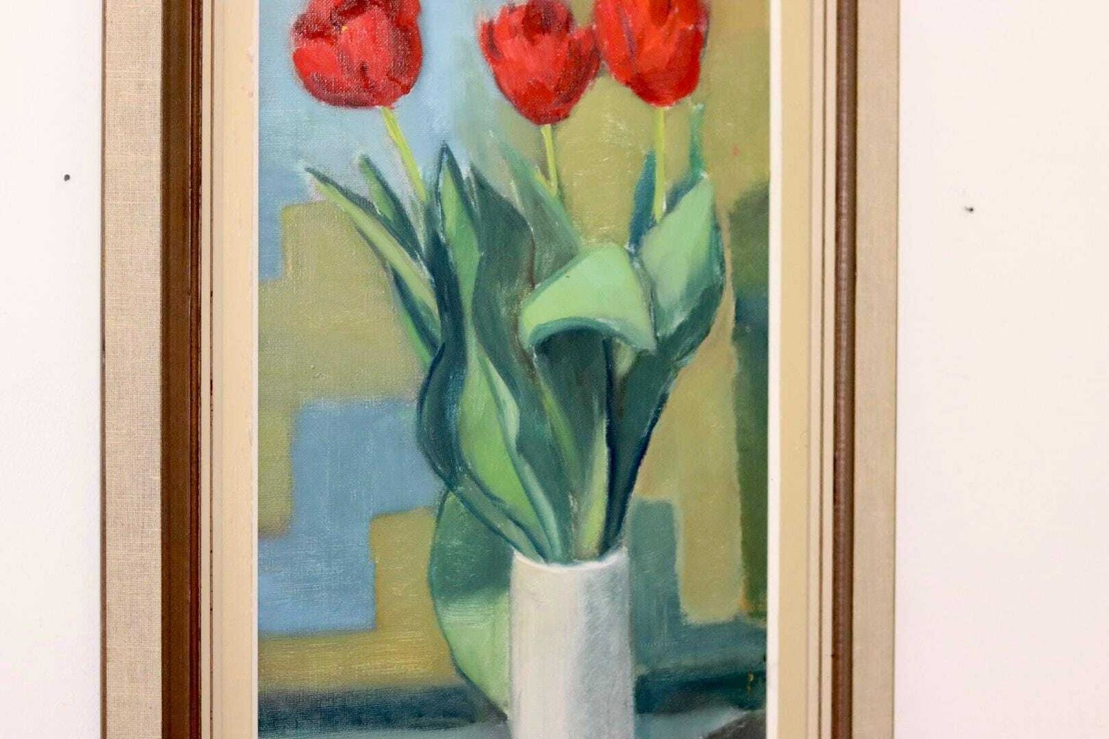1970's Large Swedish Mid Century Oil On Board Painting" Still Life Tulips " By Hugo Olsson   Vintage & Framed photo buy