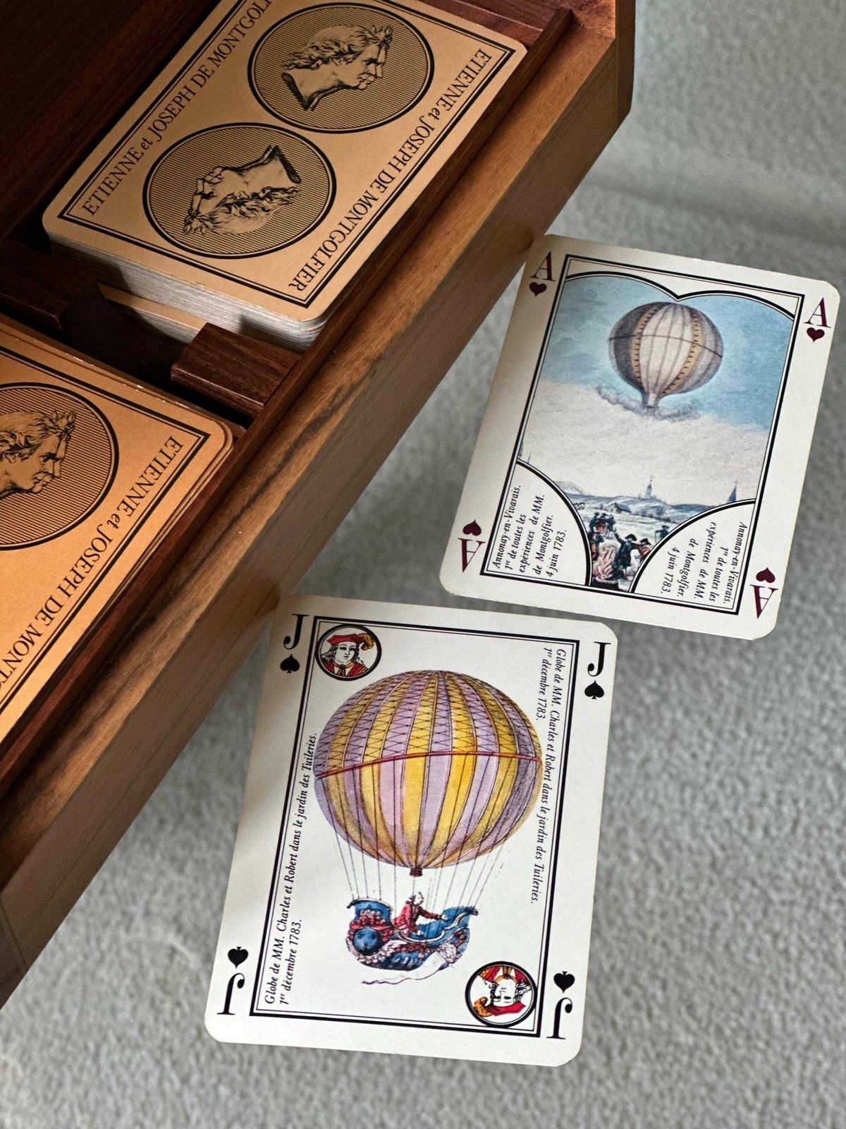 Vintage 1970s Dal Negro Treviso Italia Playing Card Box Set With Playing Cards De Montgolfier 1783 1983 Grimaud Poker photo Home Decor