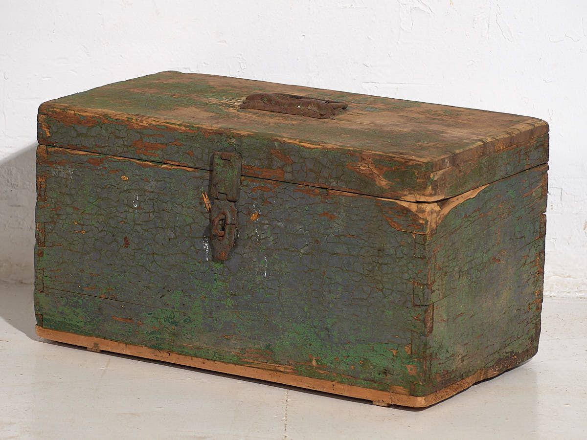 Furniture Antique Green Patina Military Box (C.1910) #67 photo