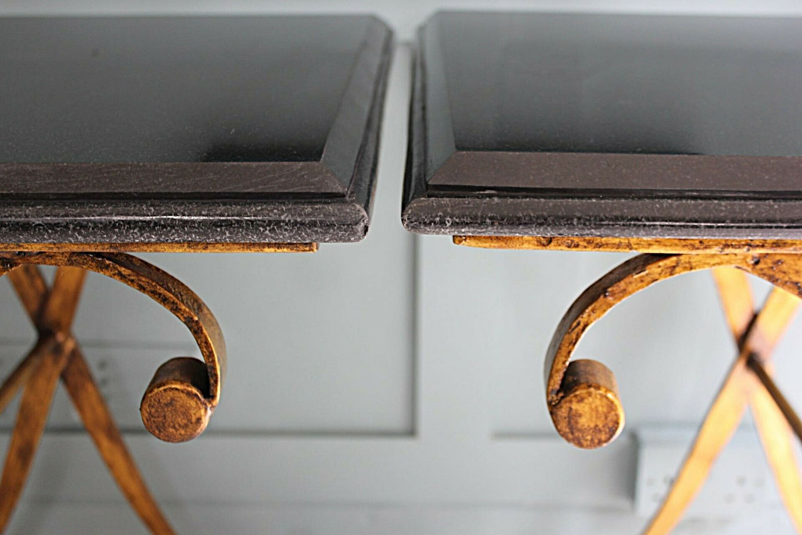 Pair Of Granite Gilt Metal Side Tables photo vintage