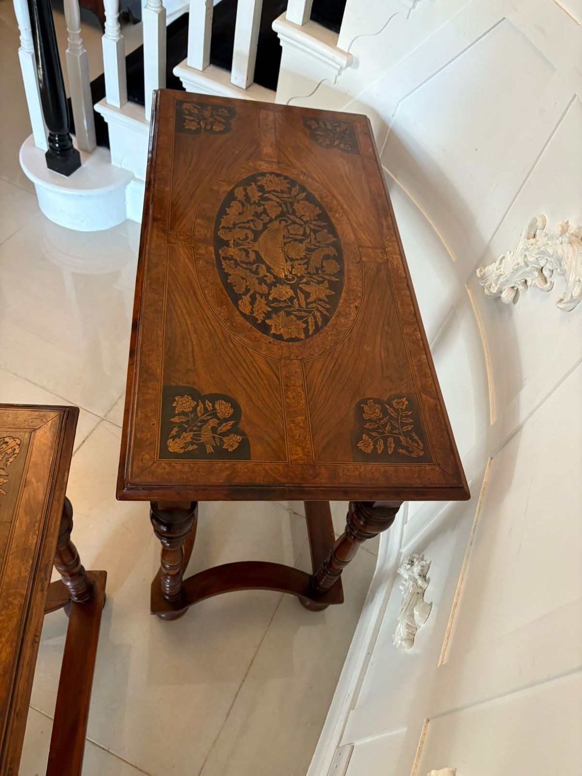 Outstanding Quality Pair Of Antique 19th Century Burr Walnut Marquetry Inlaid Side Tables photo furniture