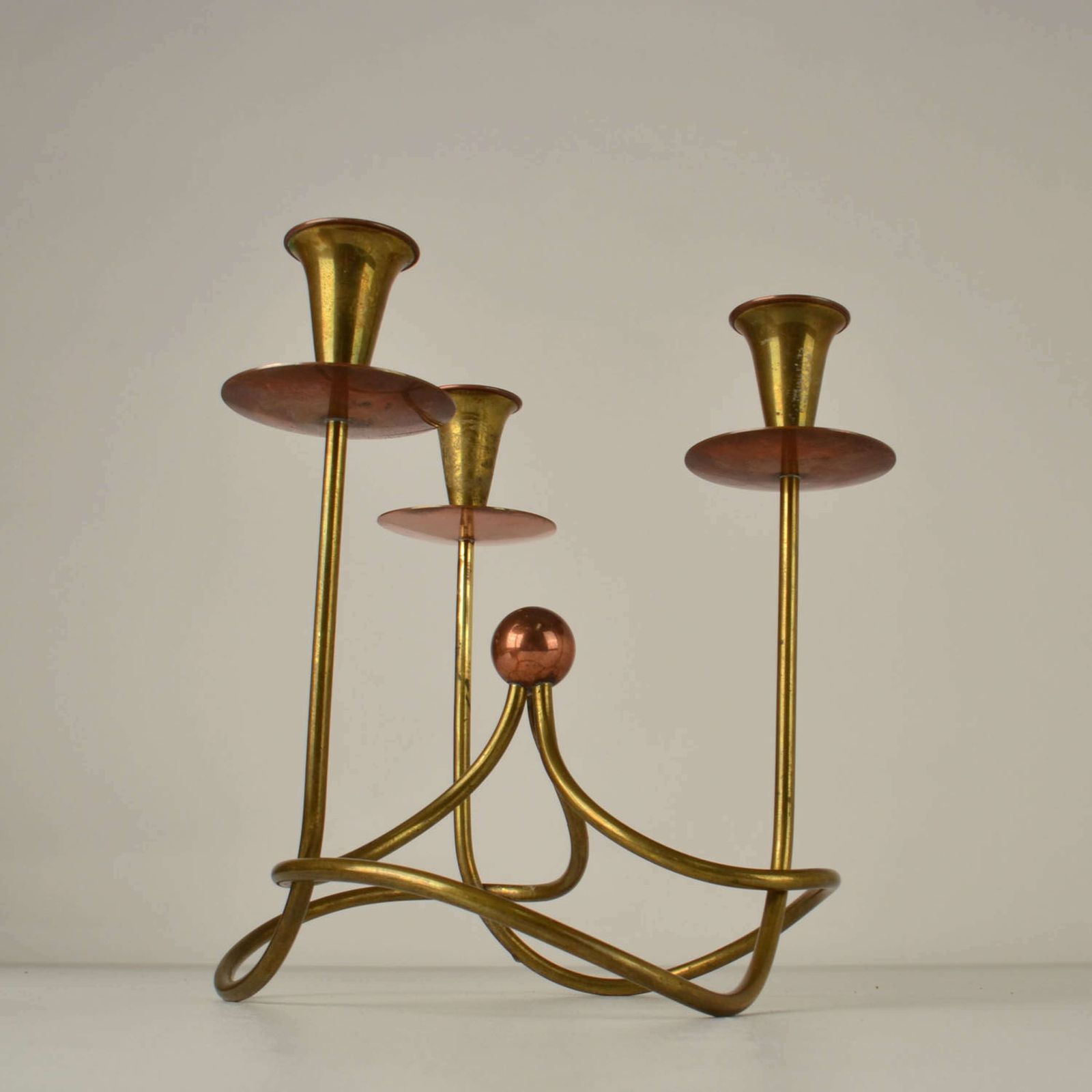 Gunnar Ander Three Arm Candelabra In Copper And Brass photo furniture