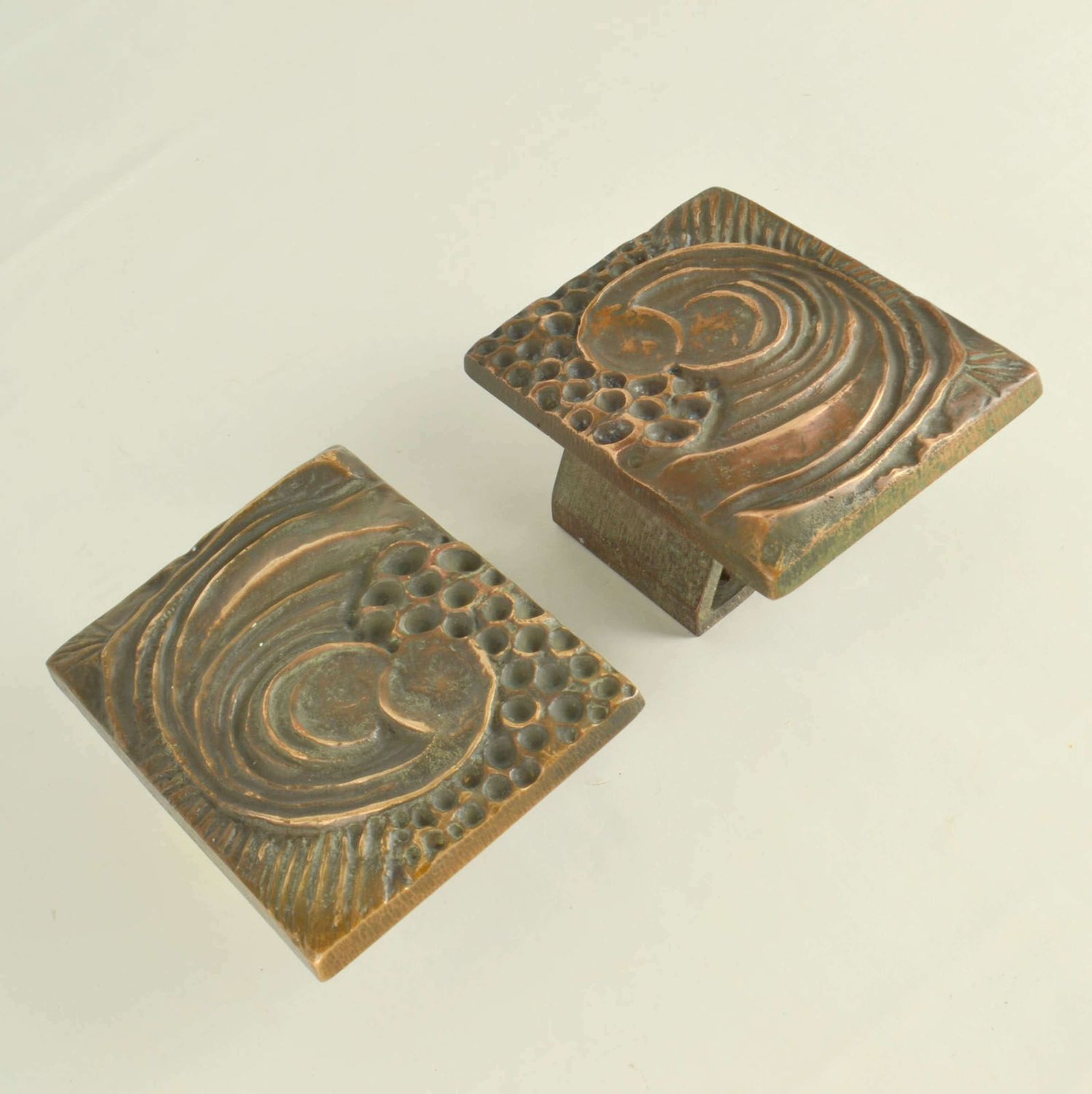 Pair Of Bronze Square Door Handles For Push & Pull With Organic Relief photo furniture