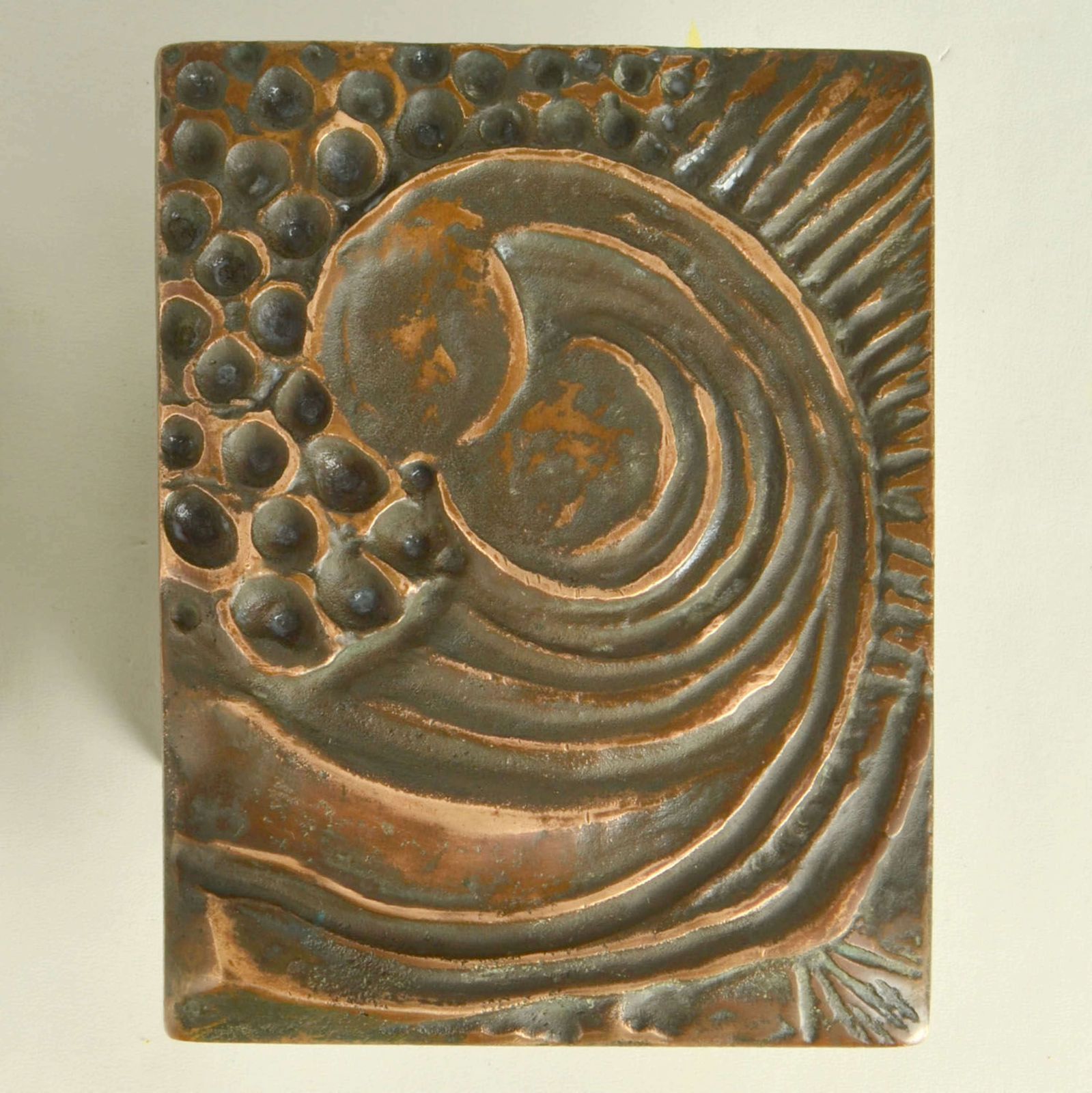Pair Of Bronze Square Door Handles For Push & Pull With Organic Relief photo for sale