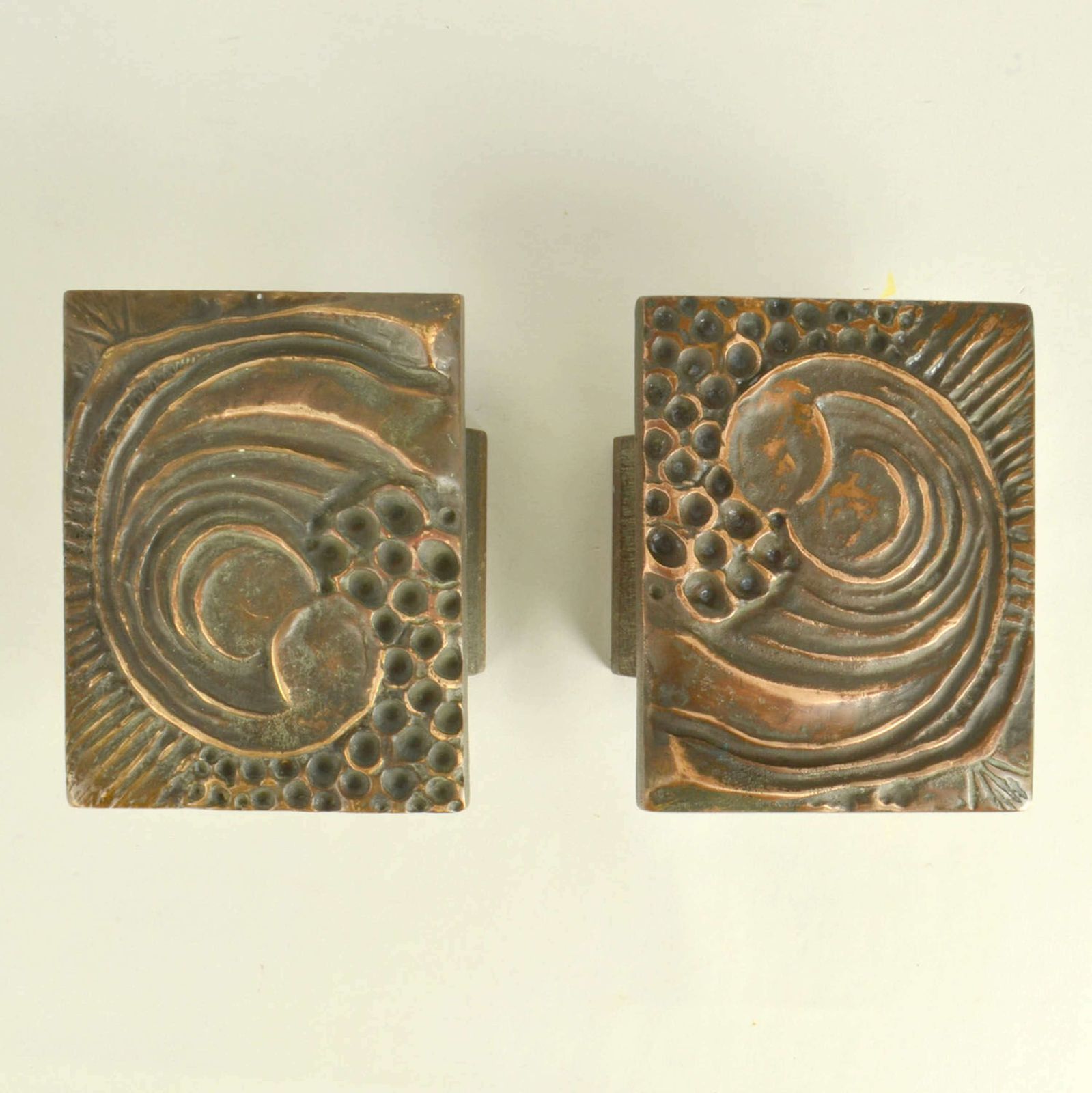 Pair Of Bronze Square Door Handles For Push & Pull With Organic Relief photo buy