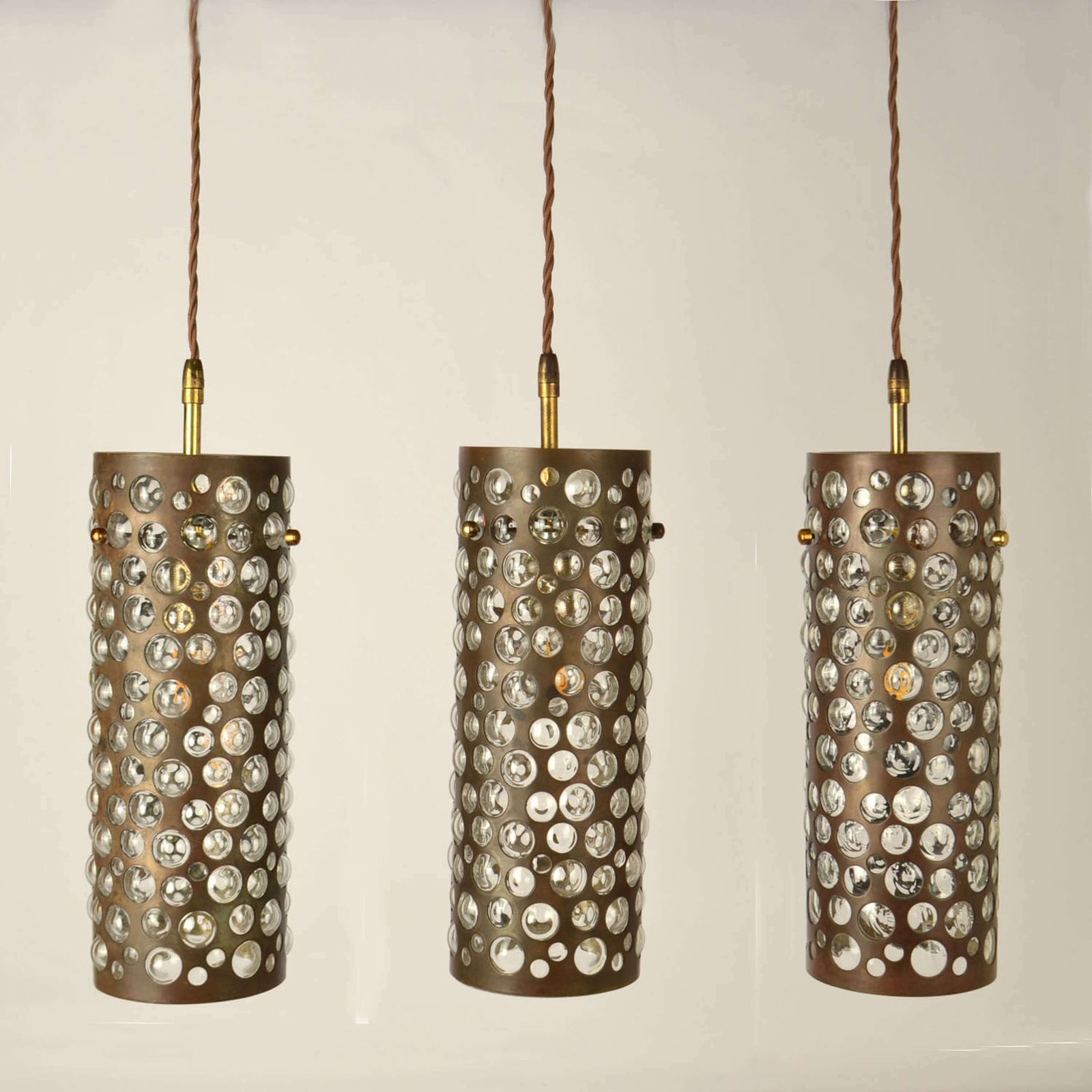 Pendant Lamps By Rupert Nikoll, Vienna, 1950's In Brass & Blown Glass photo vinterior