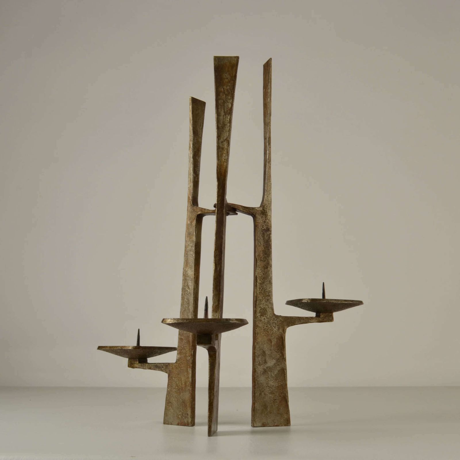 Sculptural Three Arm Candelabra In Forged Steel photo Home Decor