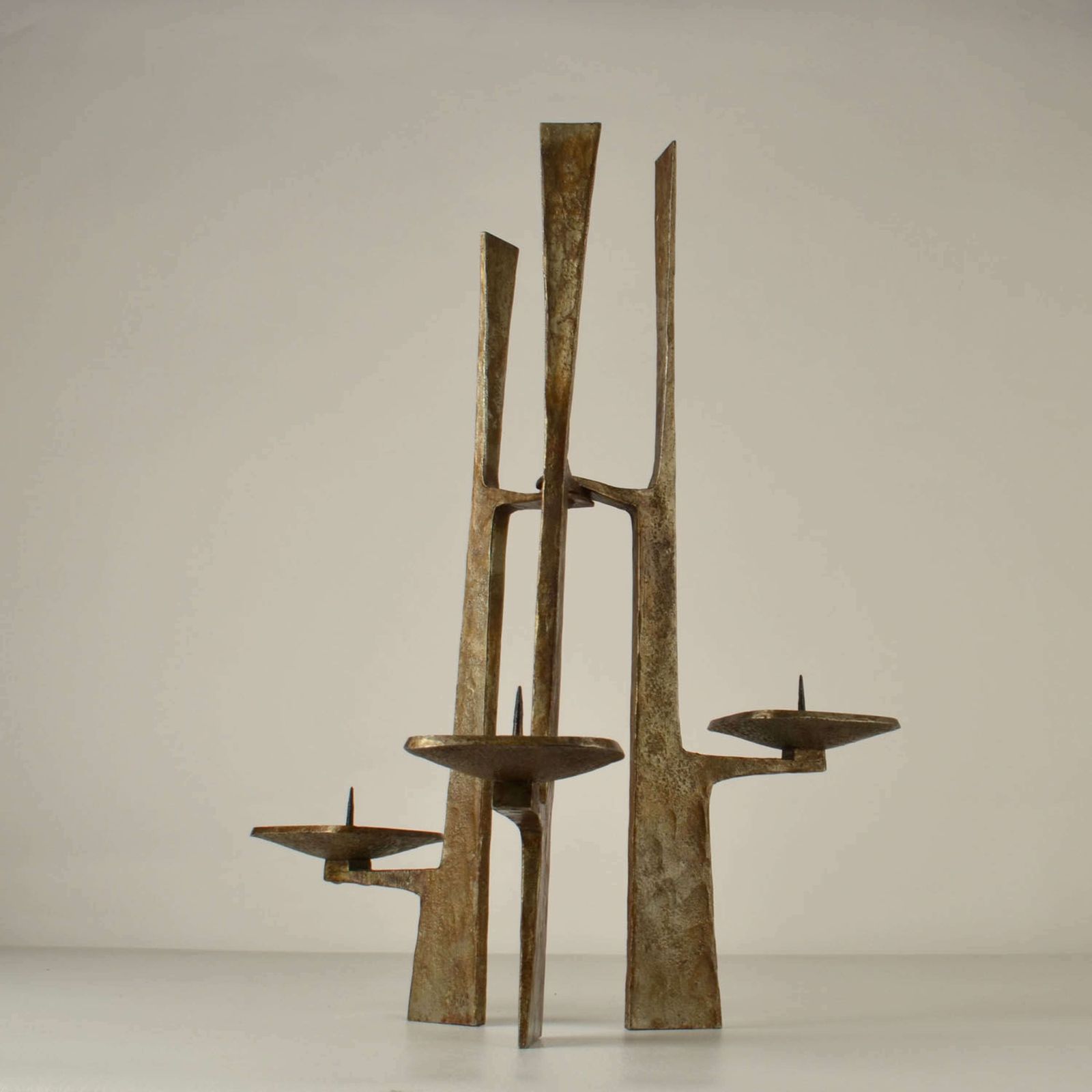 Sculptural Three Arm Candelabra In Forged Steel photo 850.0