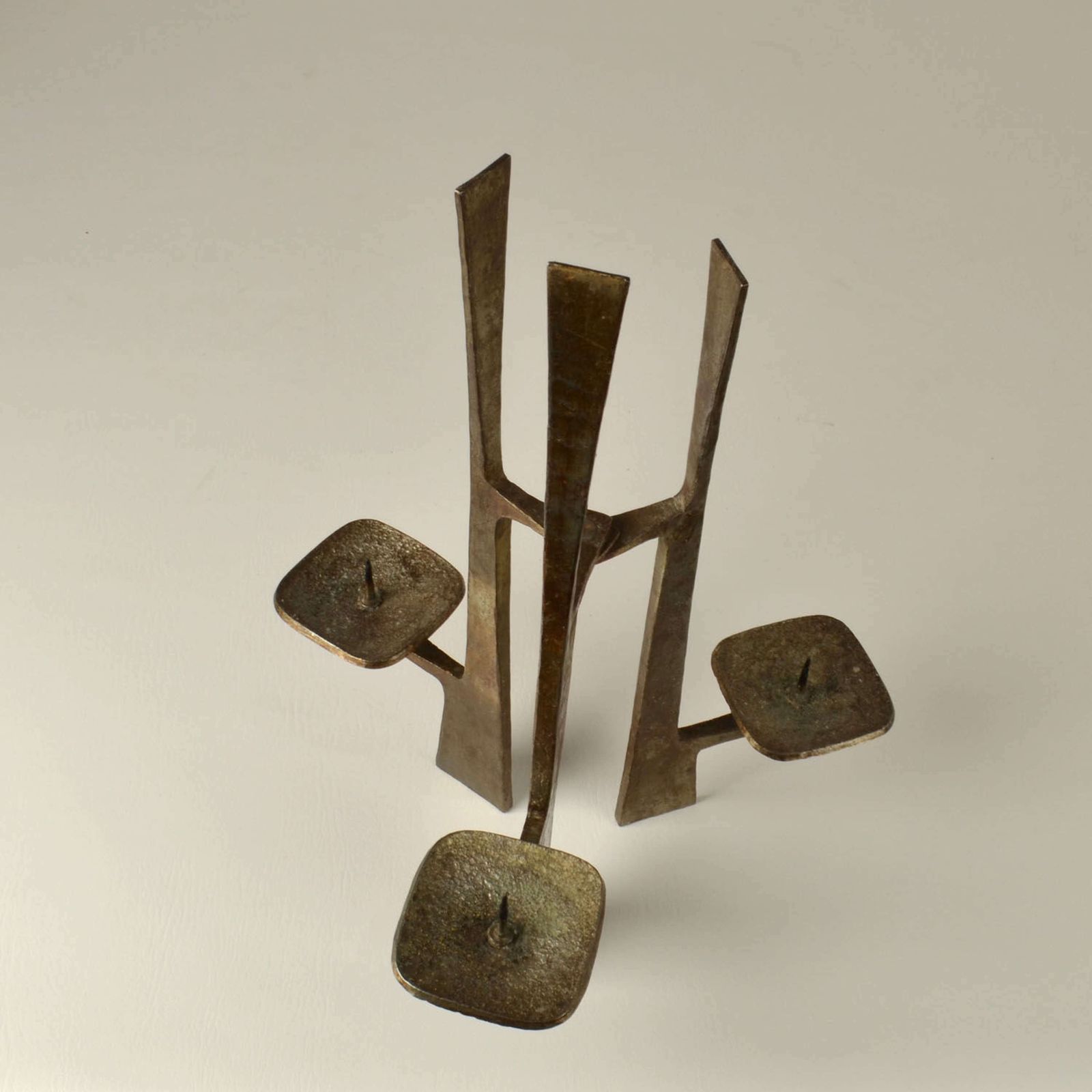 Sculptural Three Arm Candelabra In Forged Steel photo vintage