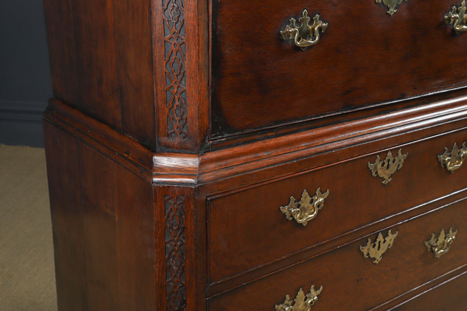 Irish Georgian Chippendale Oak Chest On Chest Of Drawers Tallboy Highboy Secretaire Writing Desk (Circa 1780) photo Furniture