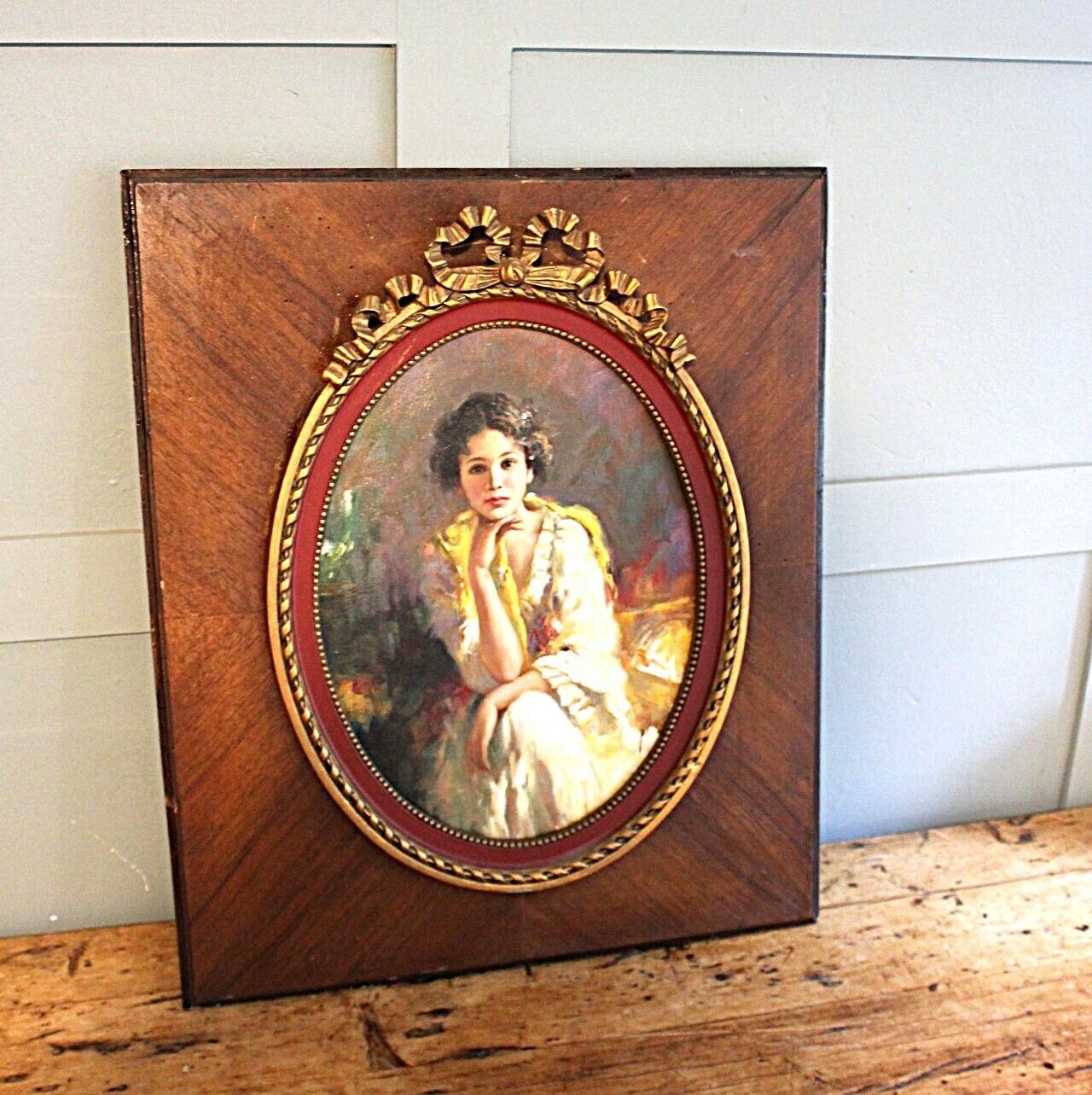 Italian Portrait Oil On Board Of A Italian Beautiy photo vintage